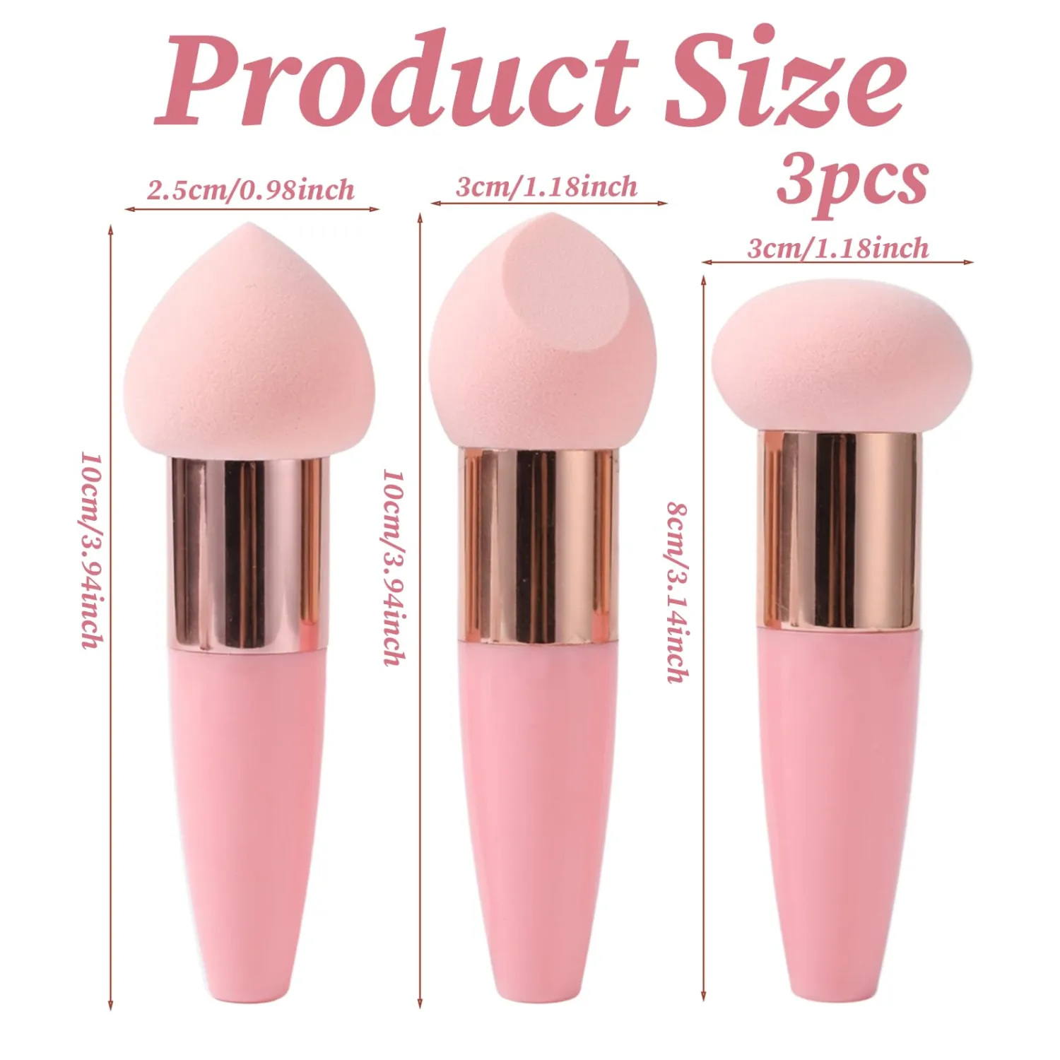 3PCS Makeup Sponge with Handle, Makeup Sponges for Foundation, Professional Makeups Blending Sponge with Handle for Makeups Use Tools