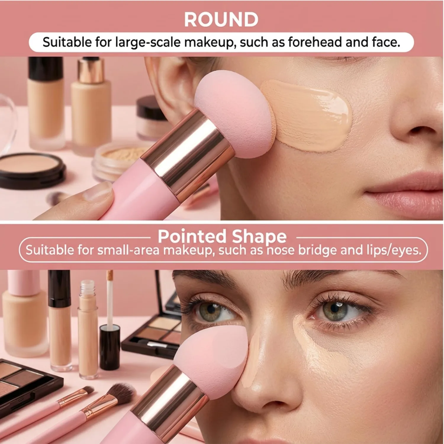 3PCS Makeup Sponge with Handle, Makeup Sponges for Foundation, Professional Makeups Blending Sponge with Handle for Makeups Use Tools