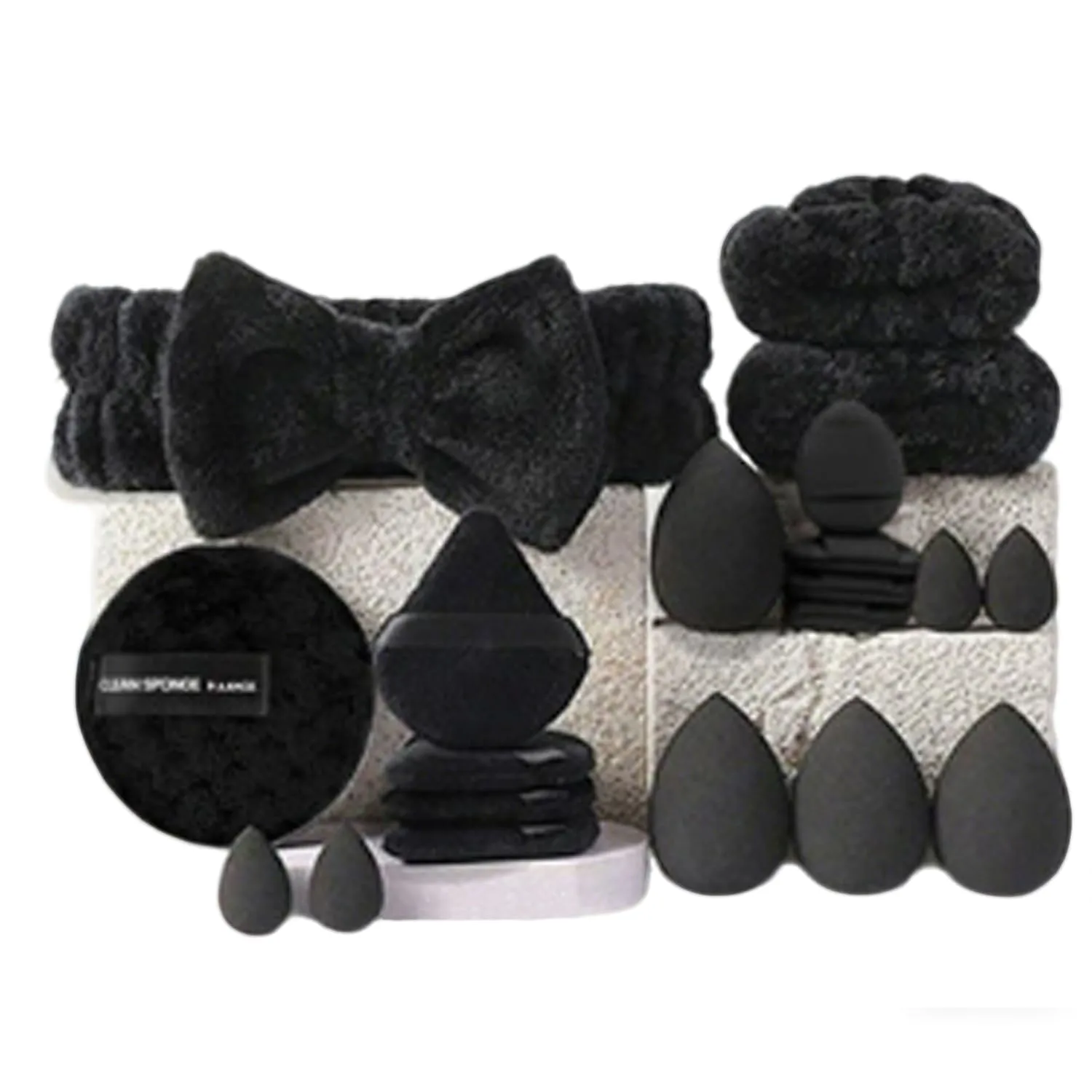 suniya Skincare Face Wash Spa Headband and Wristband Set Makeup Sponges Set Face Soft Triangle Makeup Puff Sponge Pieces Powder Puff Women and Teen Girl Gifts Trendy Stuff （black）