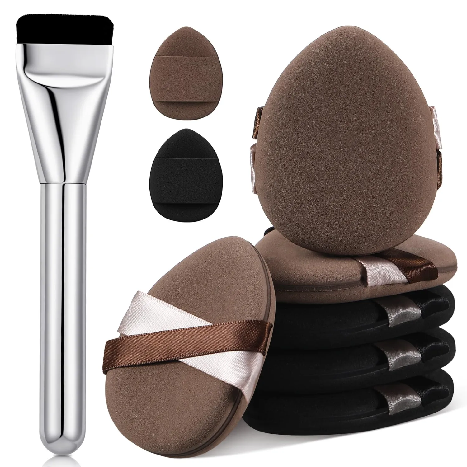 9Pcs Cushion Foundation Puff Set with 8pcs Beauty Makeup Sponge Flat Puff,1pcs Concealer Make up Brush and 2pcs Storge Box for Liquid & Cream Foundation