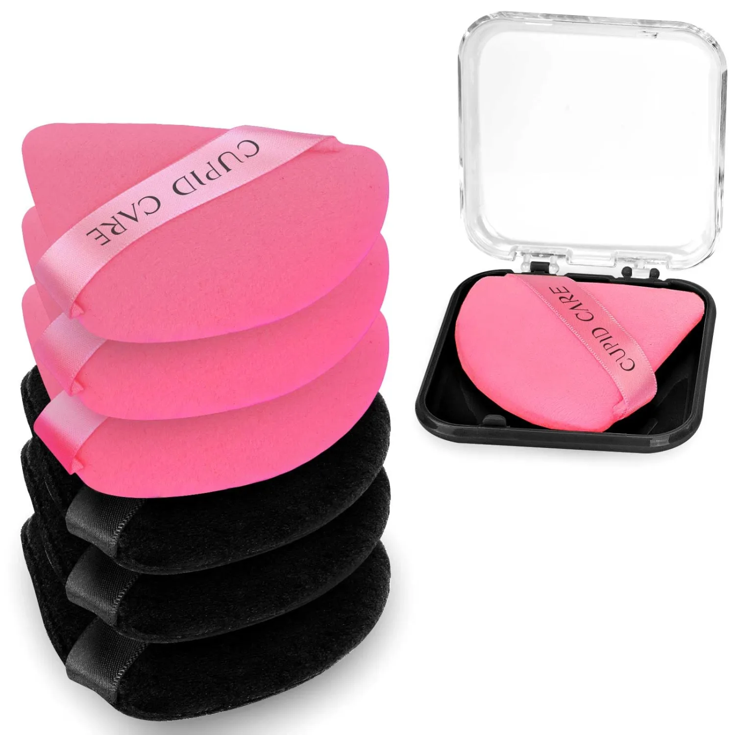 6 Pcs Triangle Powder Puff with 2 Travel Cases, Setting Powder Puffs for Face Powder and Foundation, Velour Makeup Puff for Loose Powder Body Powder, Skin-Friendly, Beauty Makeup Tools