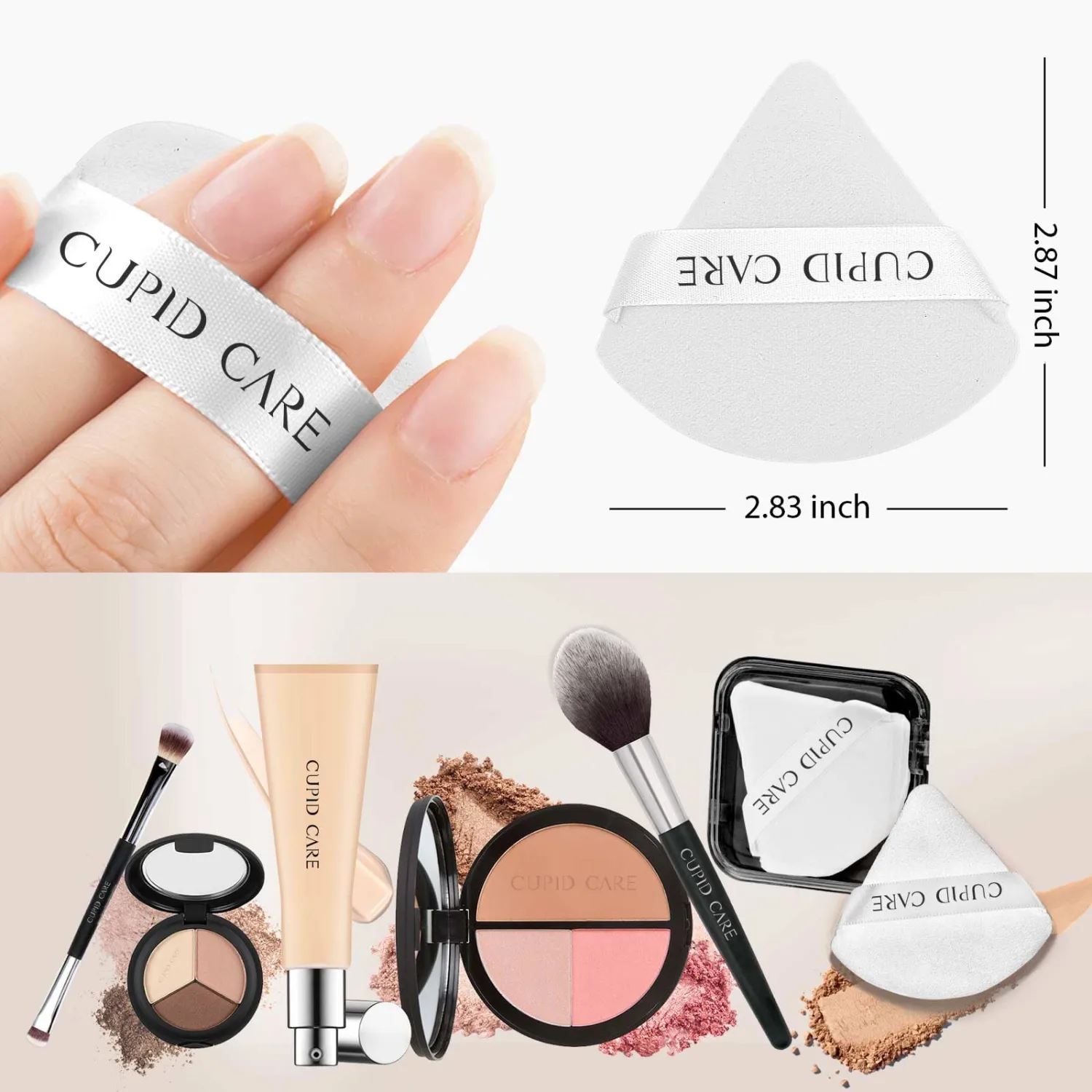 6 Pcs Triangle Powder Puff with 2 Travel Cases, Setting Powder Puffs for Face Powder and Foundation, Velour Makeup Puff for Loose Powder Body Powder, Skin-Friendly, Beauty Makeup Tools