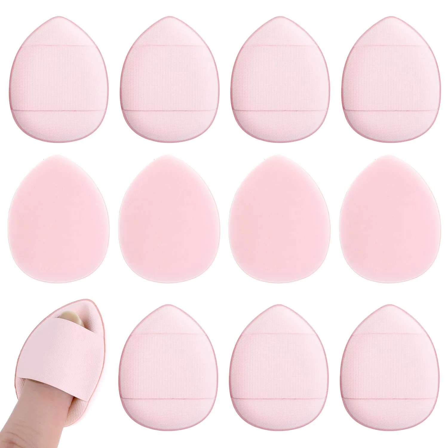 Giantree 12 Pcs Mini Finger Powder Puff, Mini Makeup Puff, Drop-Shaped Makeup Sponges, Soft Makeup Puff Setting Sponge Foundation Cosmetic Finger Puff for Women, Girls Makeup Setting Wet and Dry(Pink)