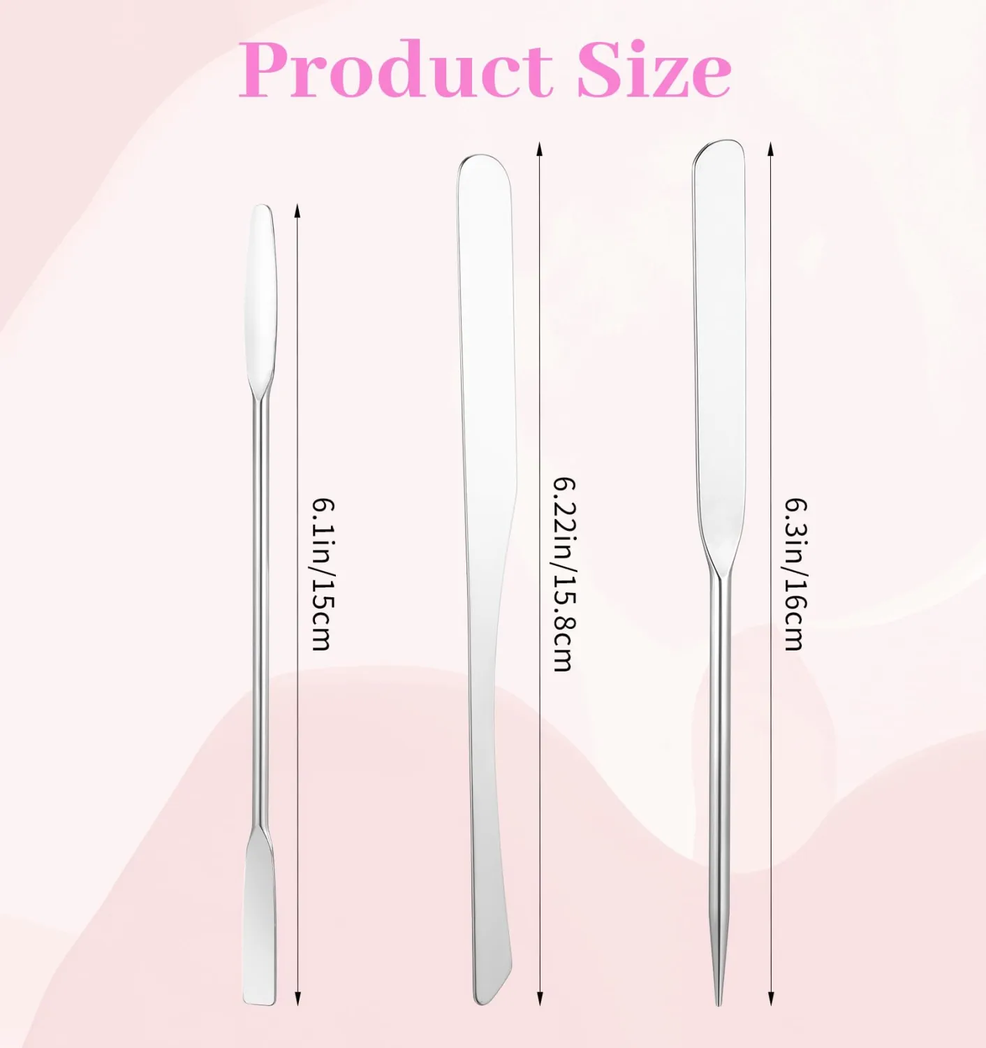 3Pcs Makeup Spatula Metal, Cosmetic Spatula Double-Edged, Assorted Styles Spatula for Foundation & Face Cream Even Application