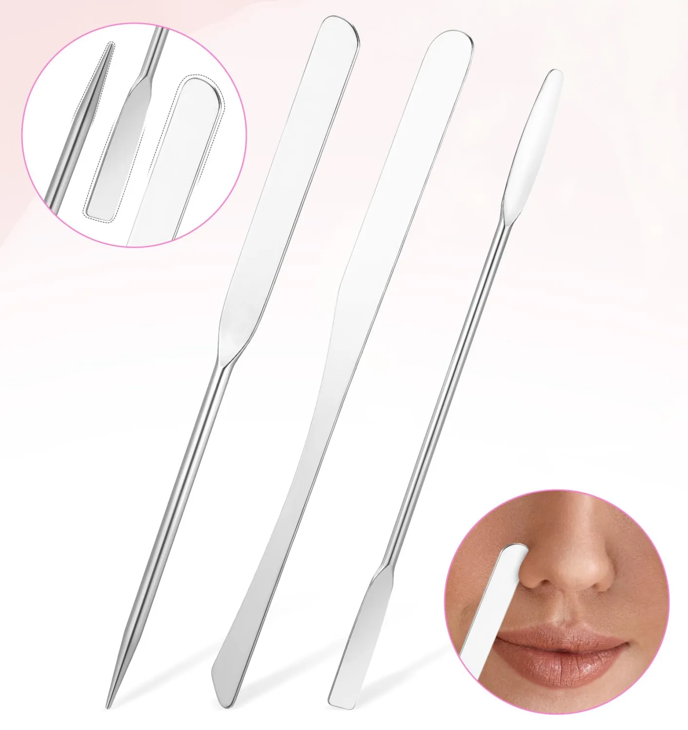 3Pcs Makeup Spatula Metal, Cosmetic Spatula Double-Edged, Assorted Styles Spatula for Foundation & Face Cream Even Application