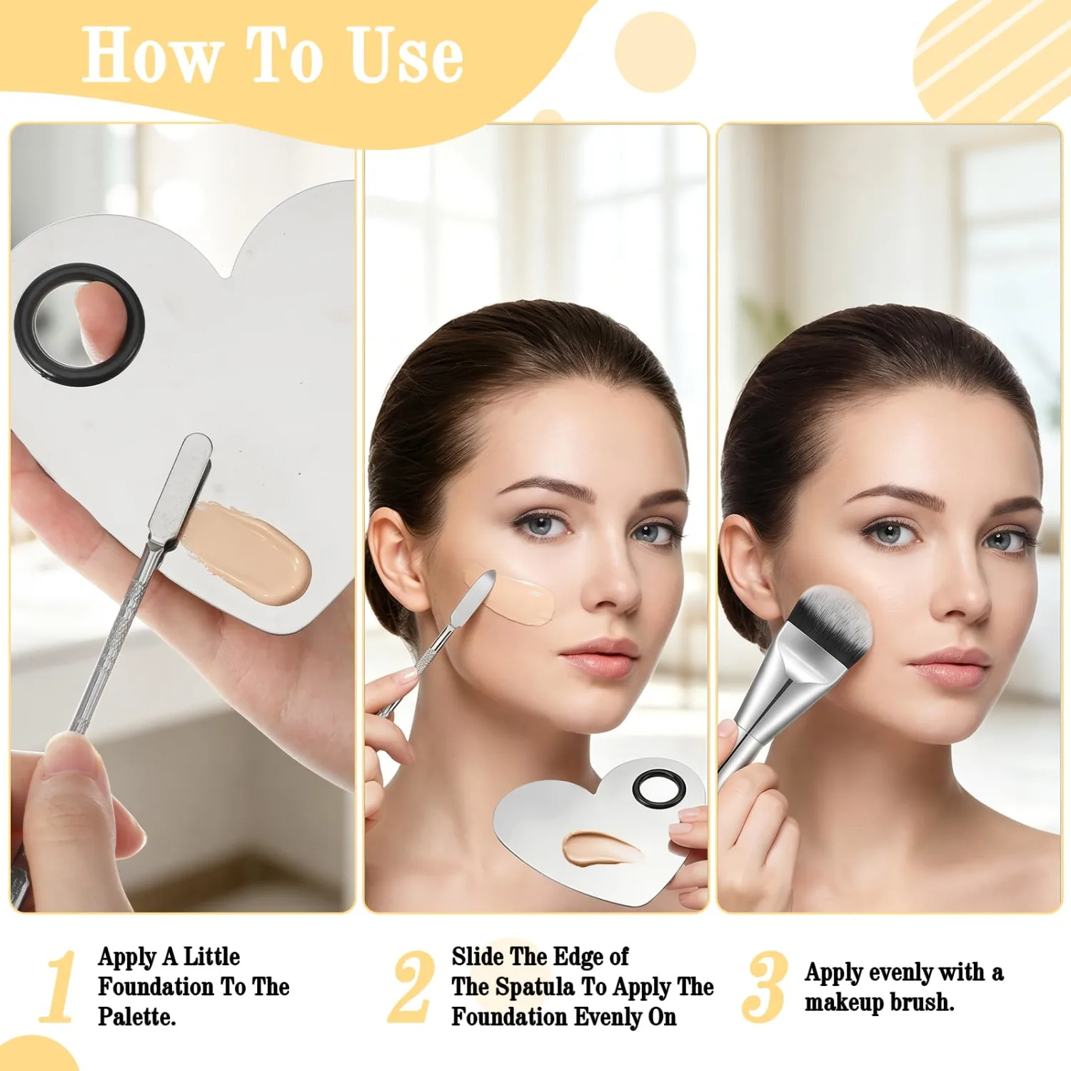 4PCS Makeup Mixing Palette Foundation Palette with Foundation Spatula Makeup Brush and Powder Puff for Women Facial Cosmetic Nail Art Pigment Blending