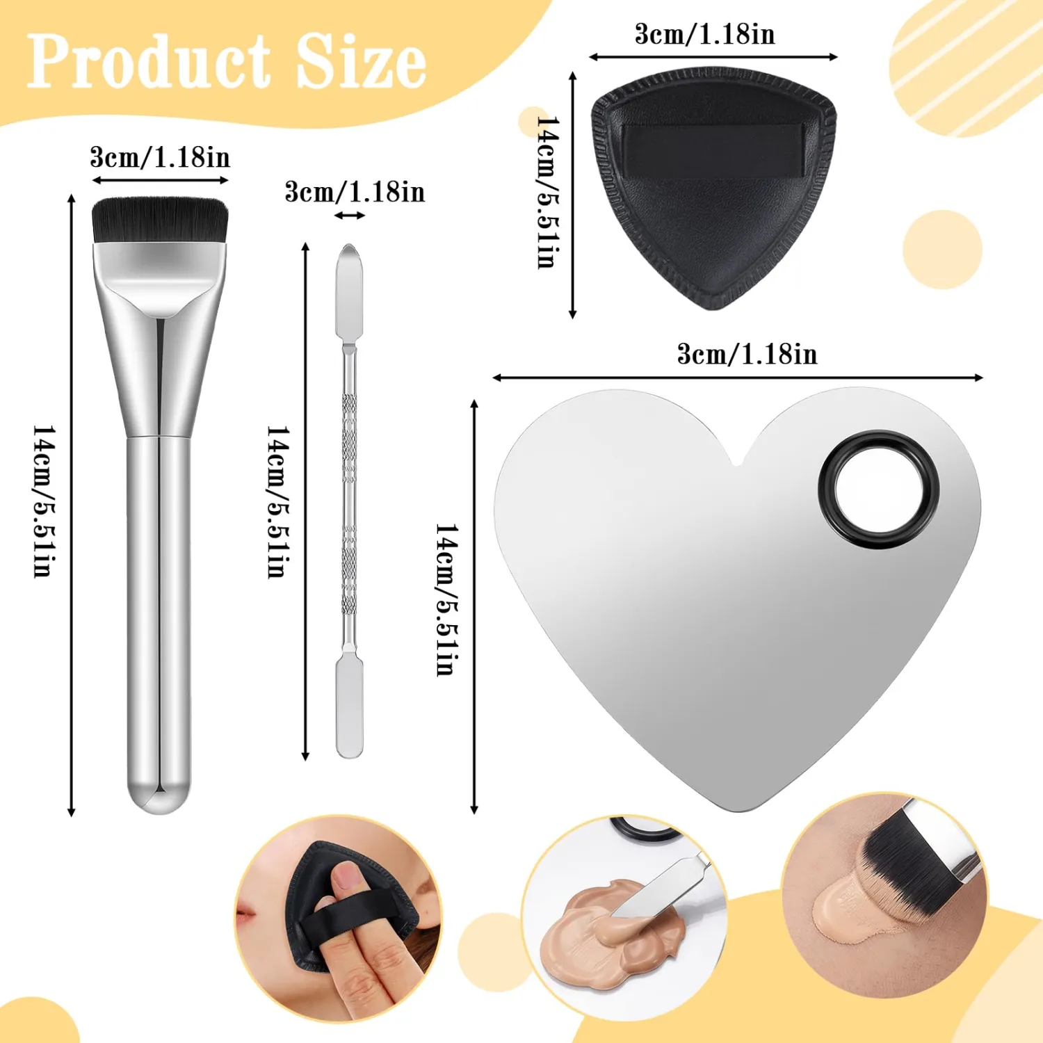 4PCS Makeup Mixing Palette Foundation Palette with Foundation Spatula Makeup Brush and Powder Puff for Women Facial Cosmetic Nail Art Pigment Blending