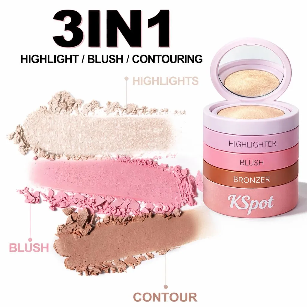 KSpot 3-in-1 Face Travel Mini Set with Blush, Bronzer and Highlighter