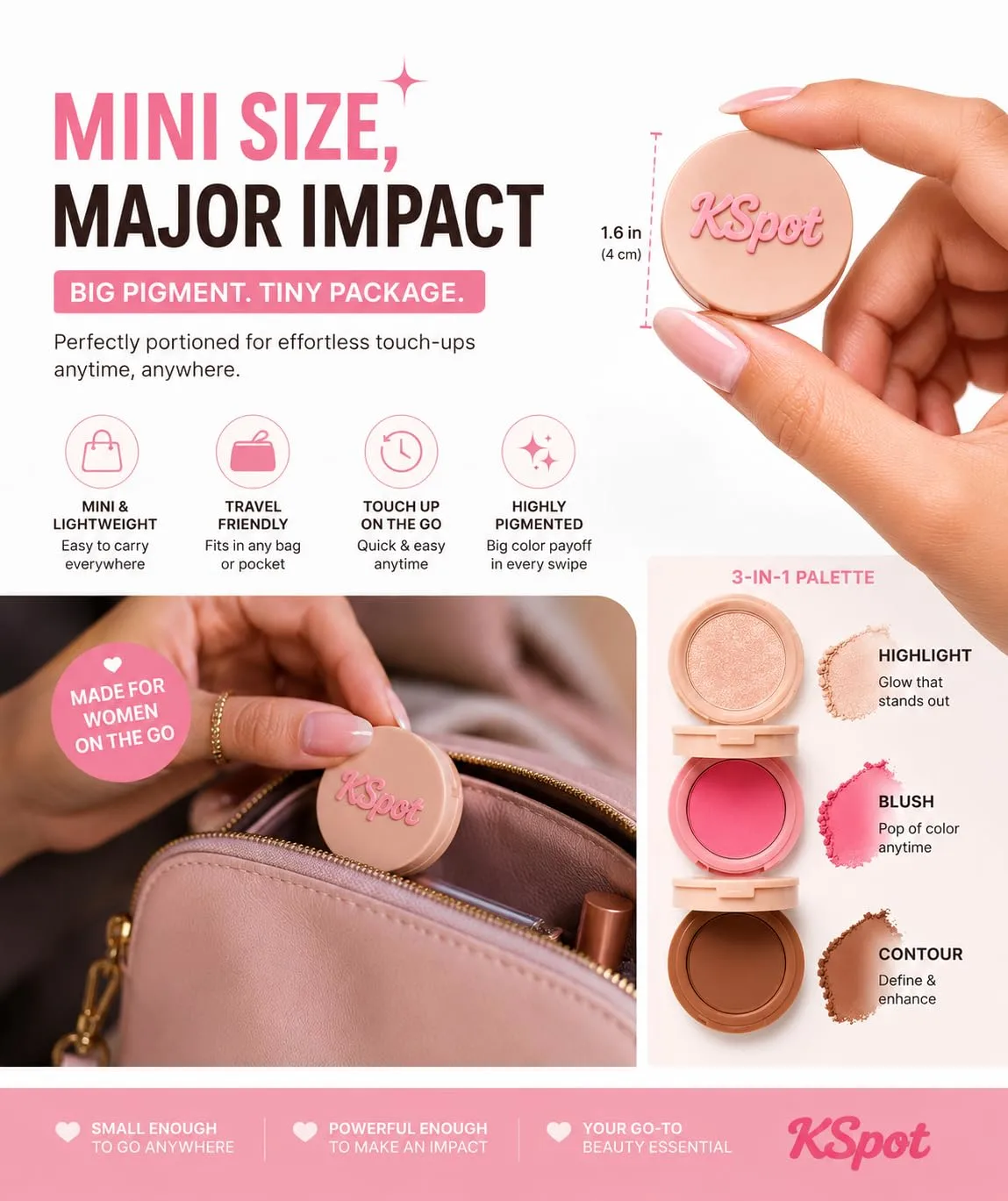 KSpot 3-in-1 Face Travel Mini Set with Blush, Bronzer and Highlighter