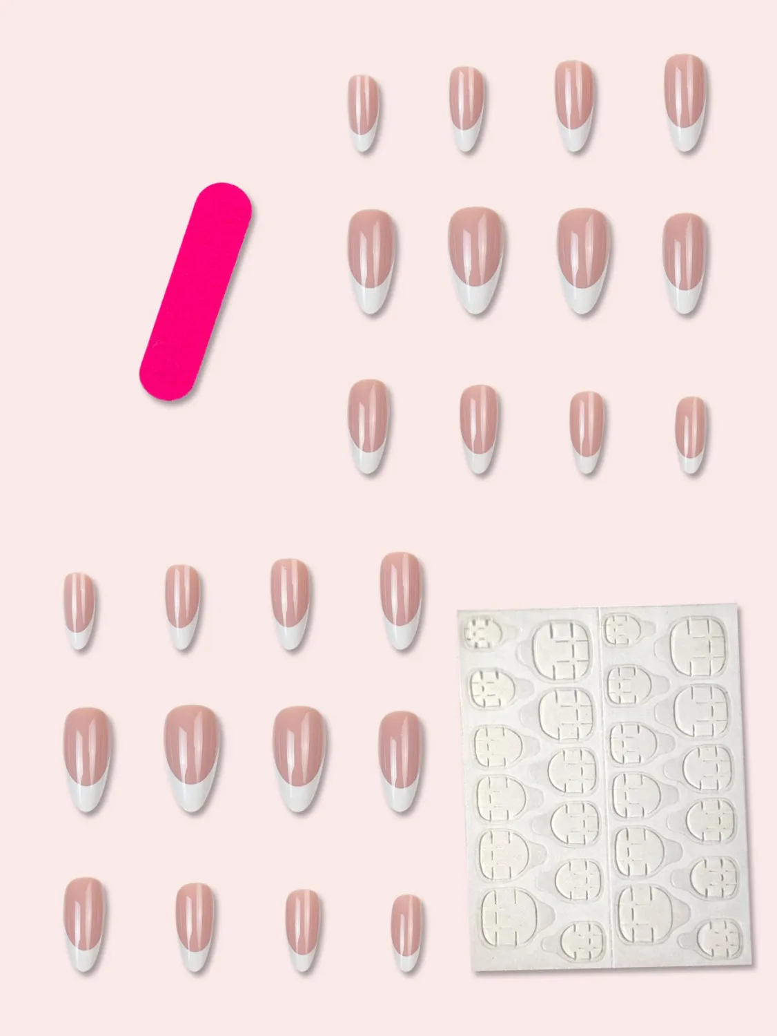 Long Ballerina French Tip Press-On Nails – 24 Count Set | Gel Finish, Natural Look, Reusable | Includes Nail File