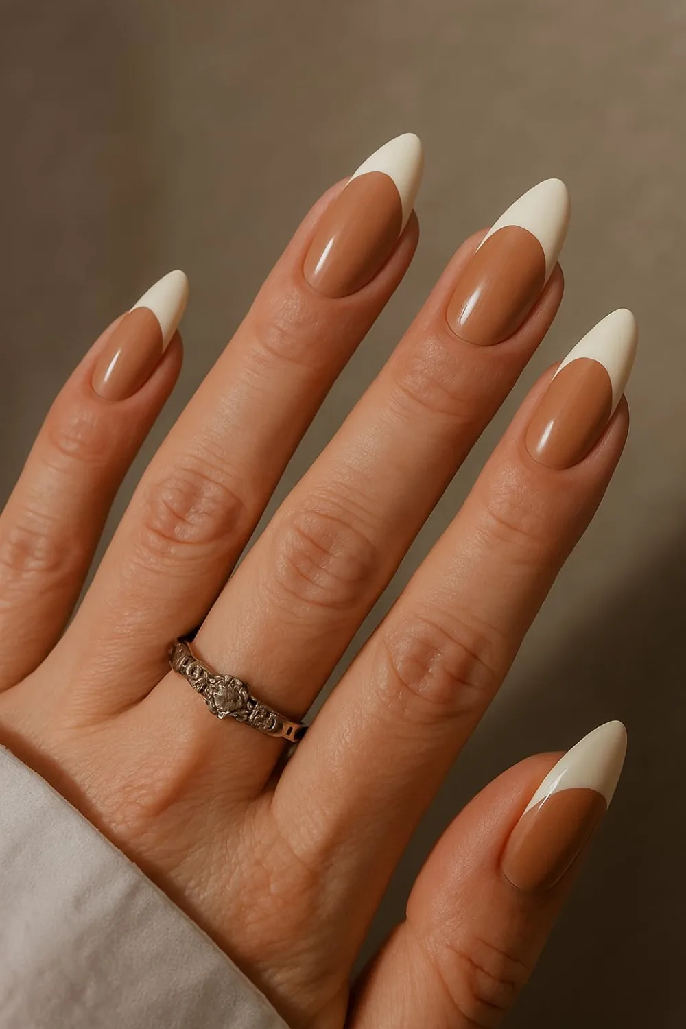 Long Ballerina French Tip Press-On Nails – 24 Count Set | Gel Finish, Natural Look, Reusable | Includes Nail File