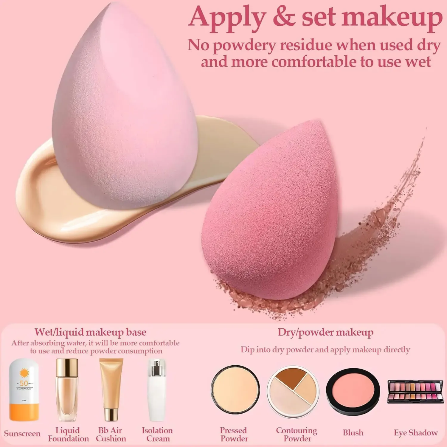 15 Pcs Makeup Sponge Set, Make Up Sponges for Foundation for Face Cosmetic Applicator, Mini Beauty Blenders Makeup Puff, Soft Triangle Powder Puff for Women Liquid Cream Powder(Pink)
