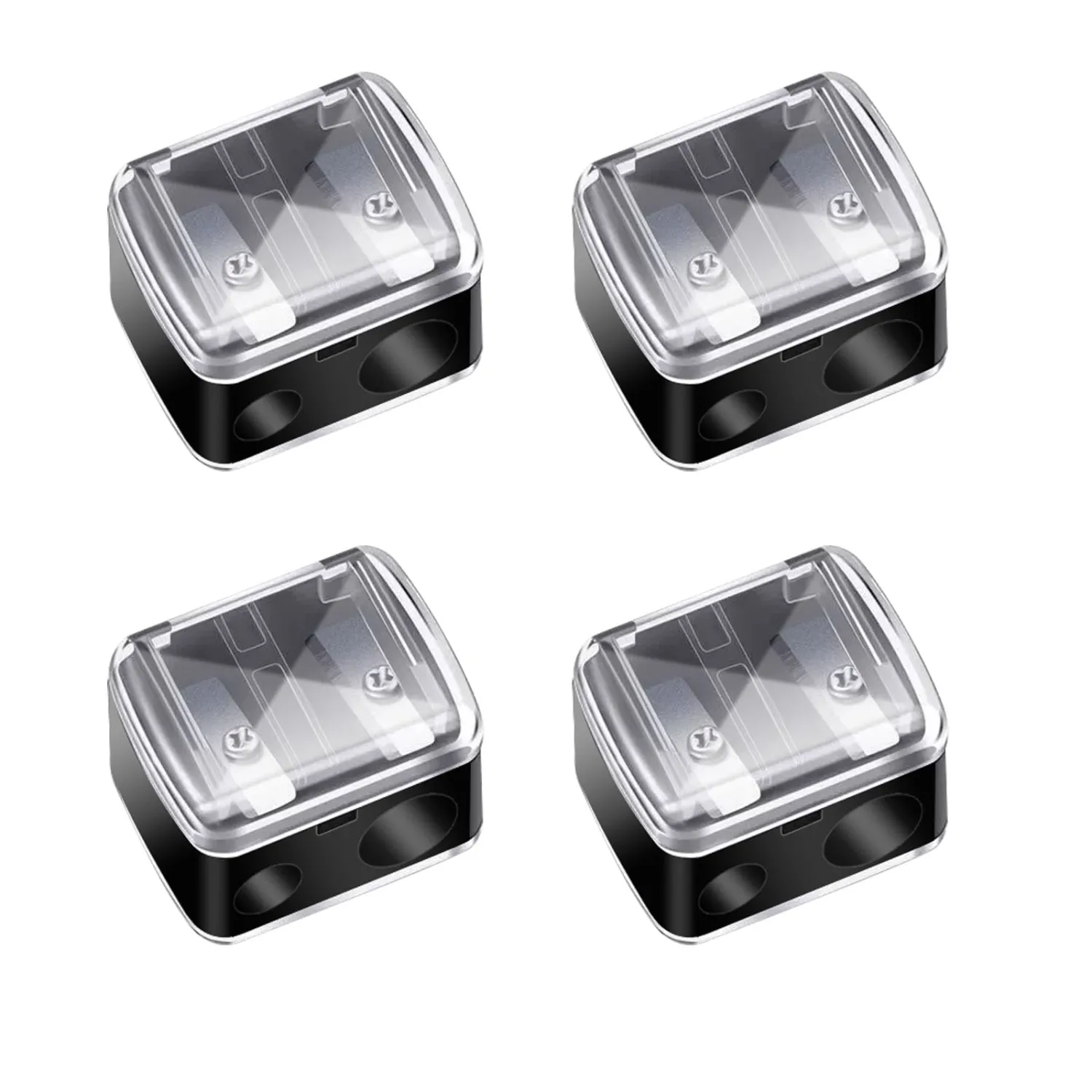 Makeup Pencil Sharpener, 4 Pack Dual Hole Cosmetic Pencil Sharpener for Lip Liner Eyeliner and Brow Pencils, Cosmetic Manual Tools for Women and Makeup Artists,Stainless Steel Blades and Plastic Cover