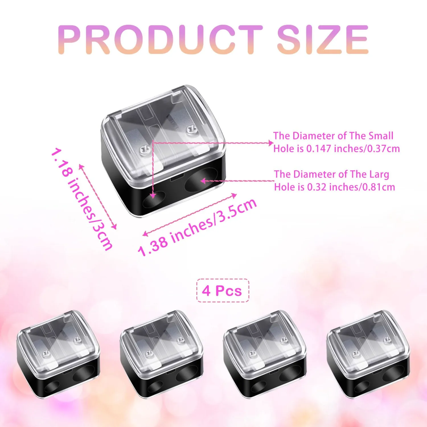 Makeup Pencil Sharpener, 4 Pack Dual Hole Cosmetic Pencil Sharpener for Lip Liner Eyeliner and Brow Pencils, Cosmetic Manual Tools for Women and Makeup Artists,Stainless Steel Blades and Plastic Cover