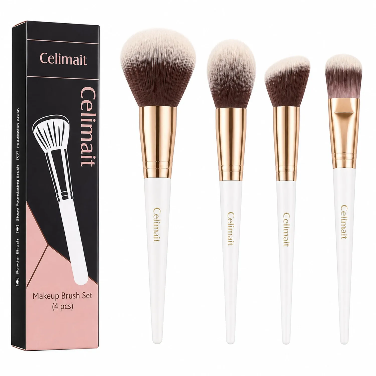 4PCS Face Makeup Brushes Set, Soft Synthetic Bristles for Foundation Powder Blush Sculpting, Essential Brush Kit for Daily Use, White