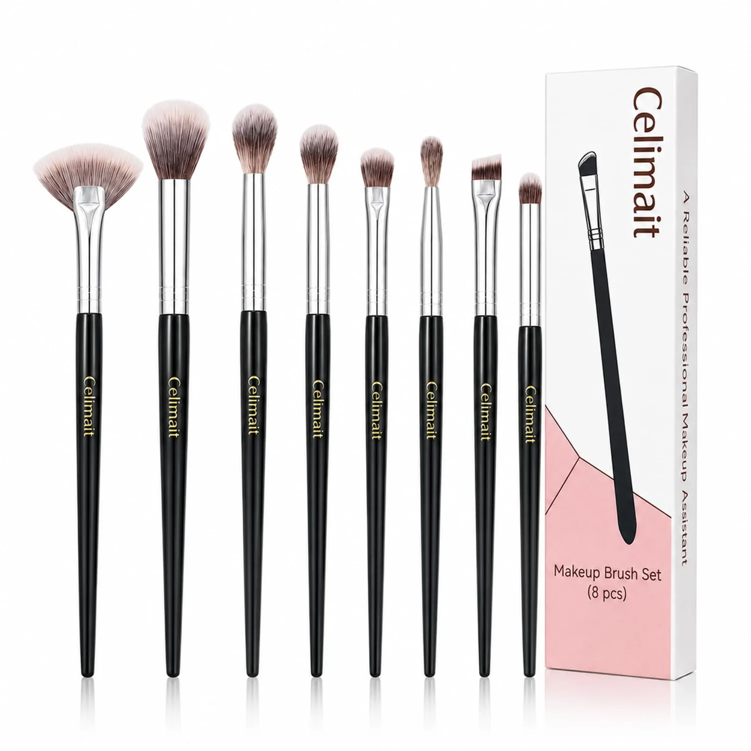 8PCS Eye Makeup Brushes Set, Soft Synthetic Bristles for Eyeshadow Blending Contour Brow Highlight, Precision Detail Brush Kit for Daily Use, Black