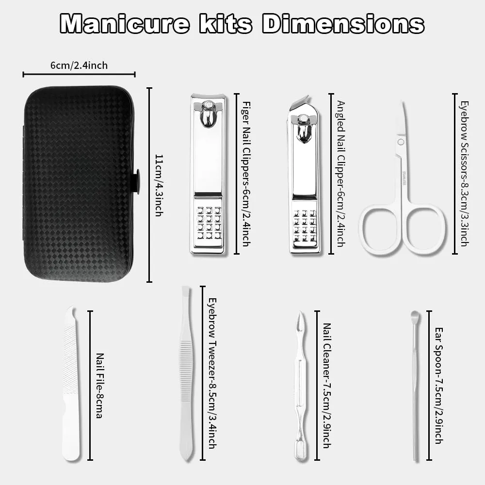 Manicure Set, Nail Clippers Kit, 7 Pcs Manicure Pedicure Kit Men Personal Care Tools Accessories, Black Nail Care Kit with Travel Case Grooming Gifts for Men Teens Boys Dad Boyfriend Father Women Mom