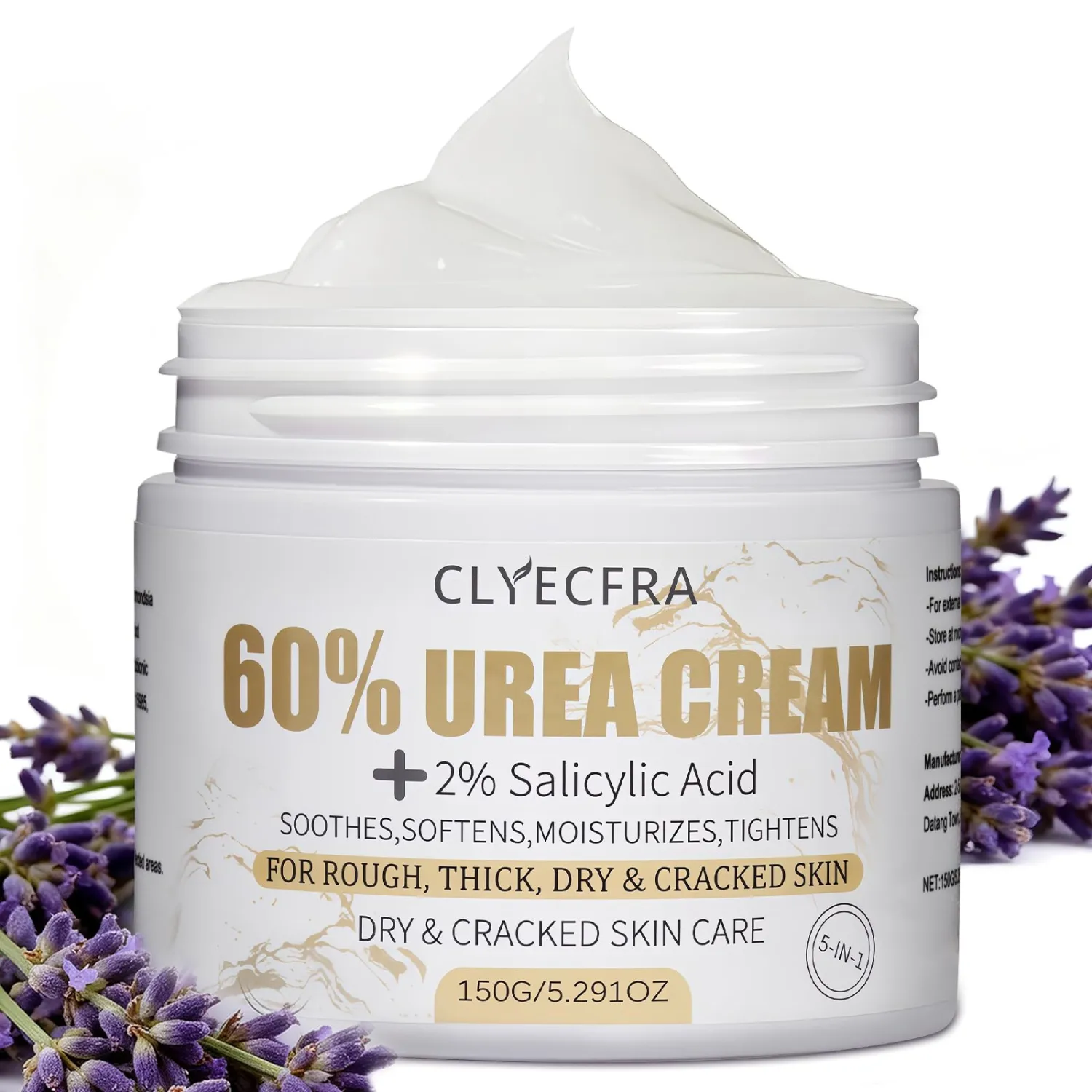 5-in-1 60% Urea Cream with 2% Salicylic Acid, Urea Cream 60 Percent for Feet & Hands- Maximum Strength Moisturizer for Rough, Dry, Thick & Cracked Skin, Callus Remover, Deep Hydration, 150g