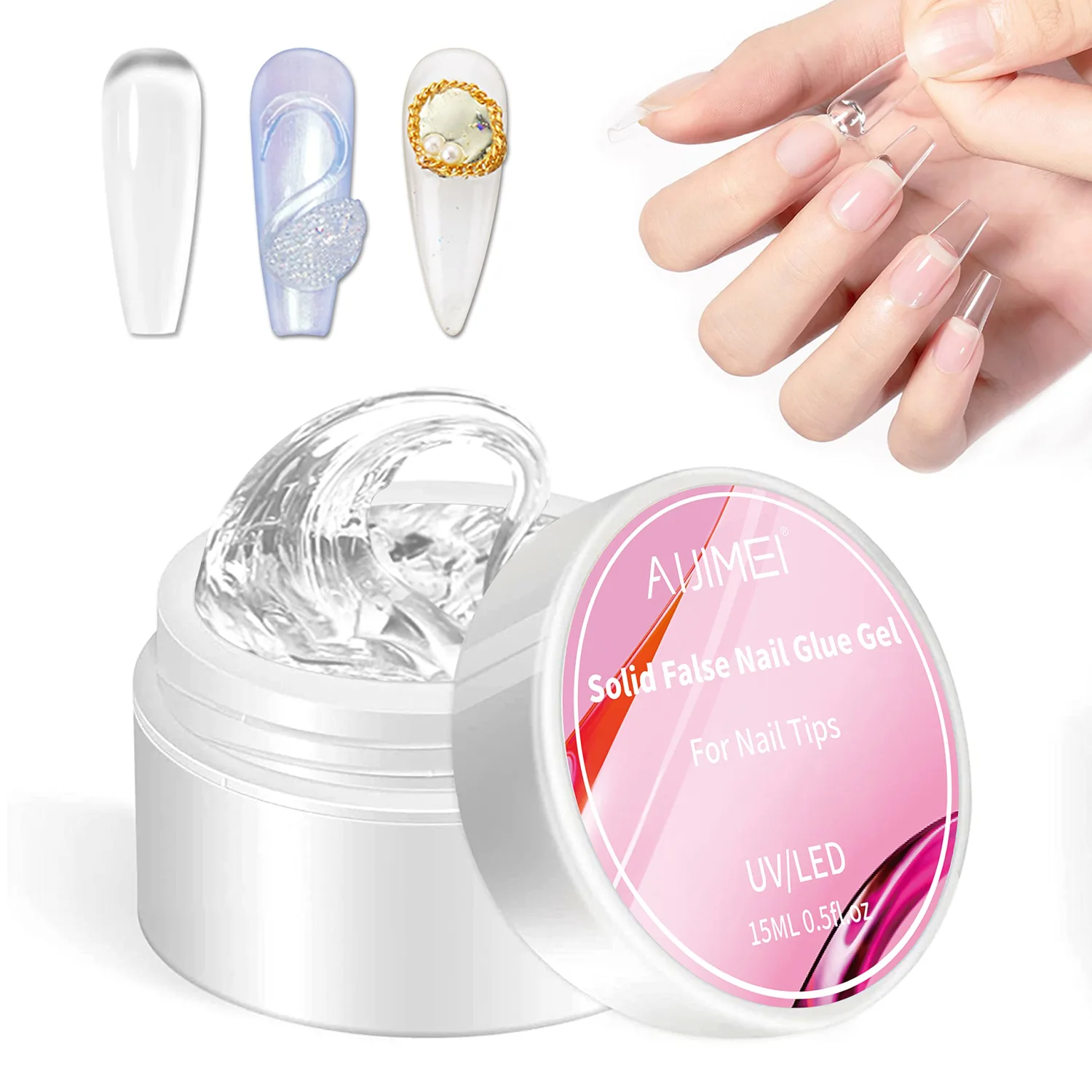 Solid Nail Glue for Press On Nails Strong Clear Acrylic Nail Glue for Fake Nails Soft Gel Nail Tips Solid Hard Gel for Nail Art DIY Home