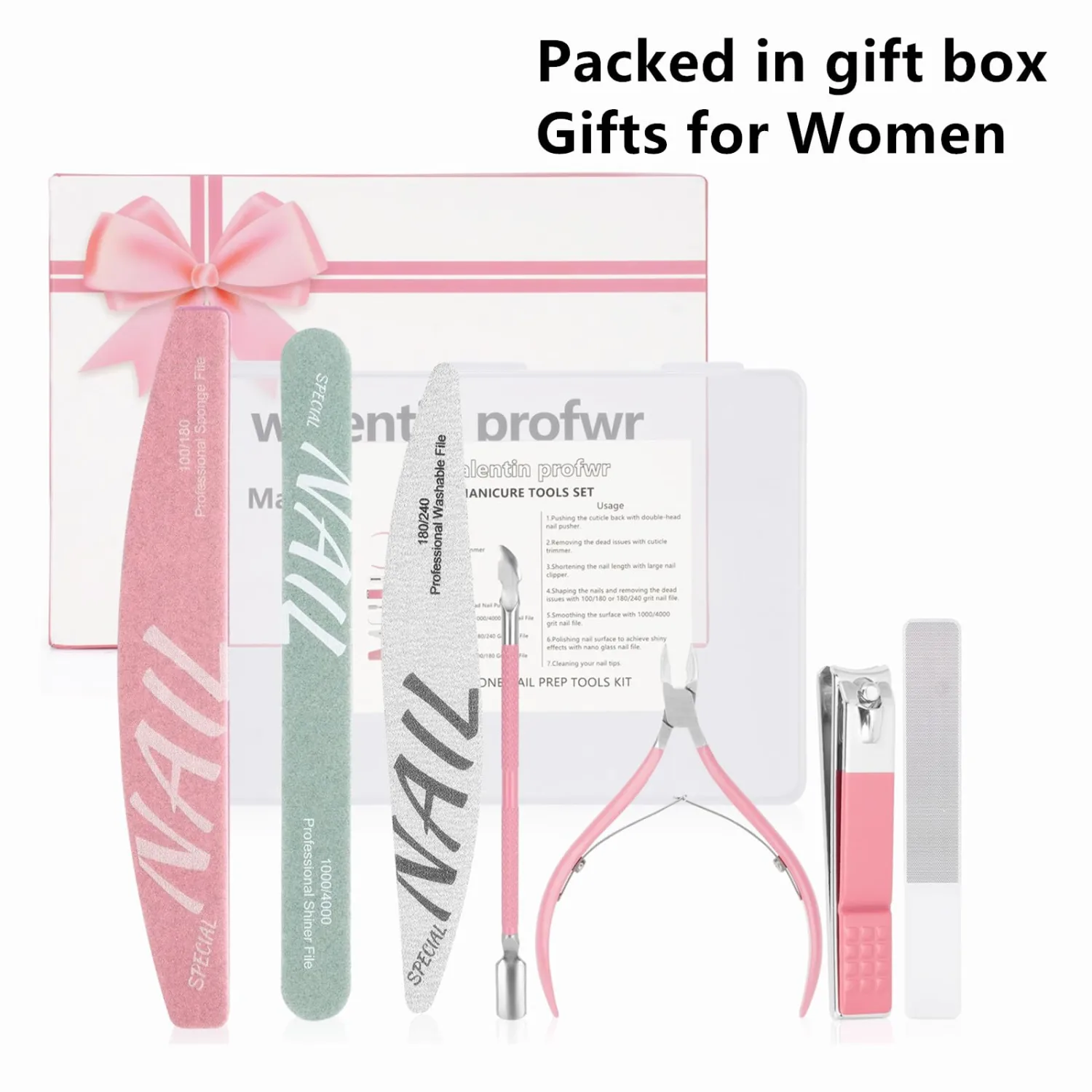 Nail Care Kit,Nail Files and Nail Buffer, Manicure Kit for Women,Cuticle Nippers,Cuticle Trimmer, Cuticle Pusher,Nail Tools,Nail Kit, Pedicure & Manicure Tools,Nail Prep Kit,Gifts for Mom Women