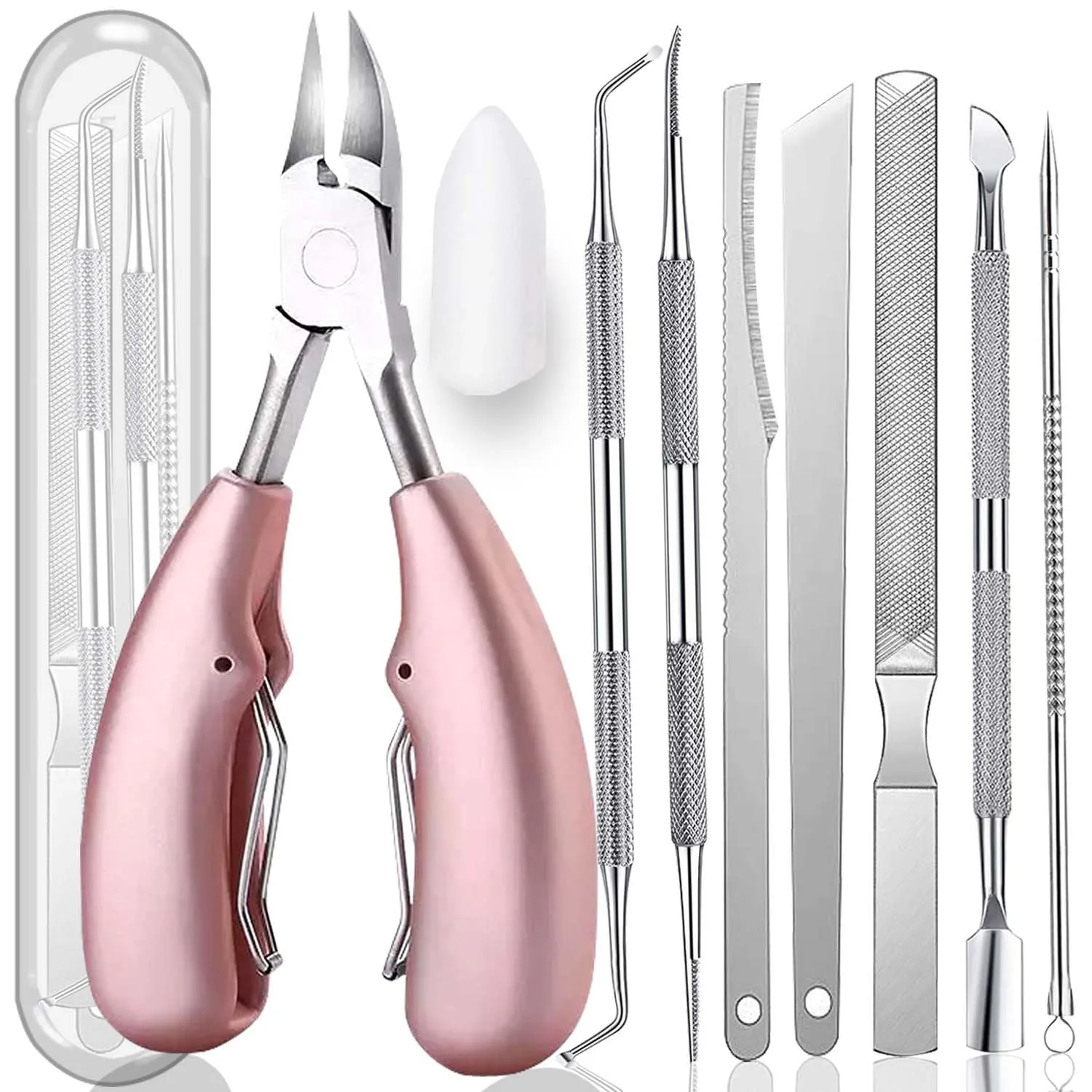 10PCS Toenail Clippers Tool, ingrown Nail Tool, Professional Thick & Ingrown Toe Nail Clippers for Men & Seniors(Pink)