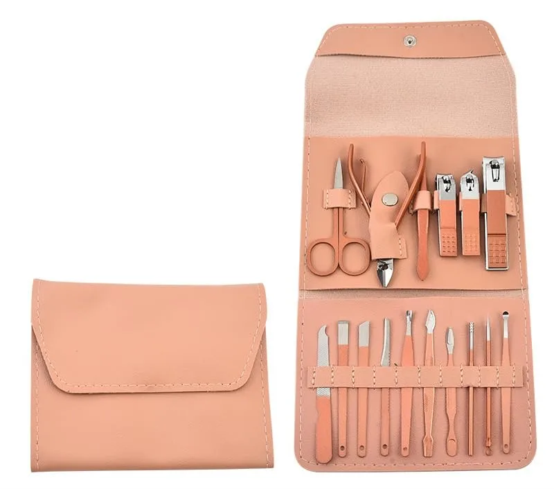 16-Piece Professional Manicure Set, Stainless Steel Pedicure Kit with Portable Travel Case, Grooming Tools for Fingernails, Toenails & Facial Care, Sage Green Aesthetic Nail Care Set