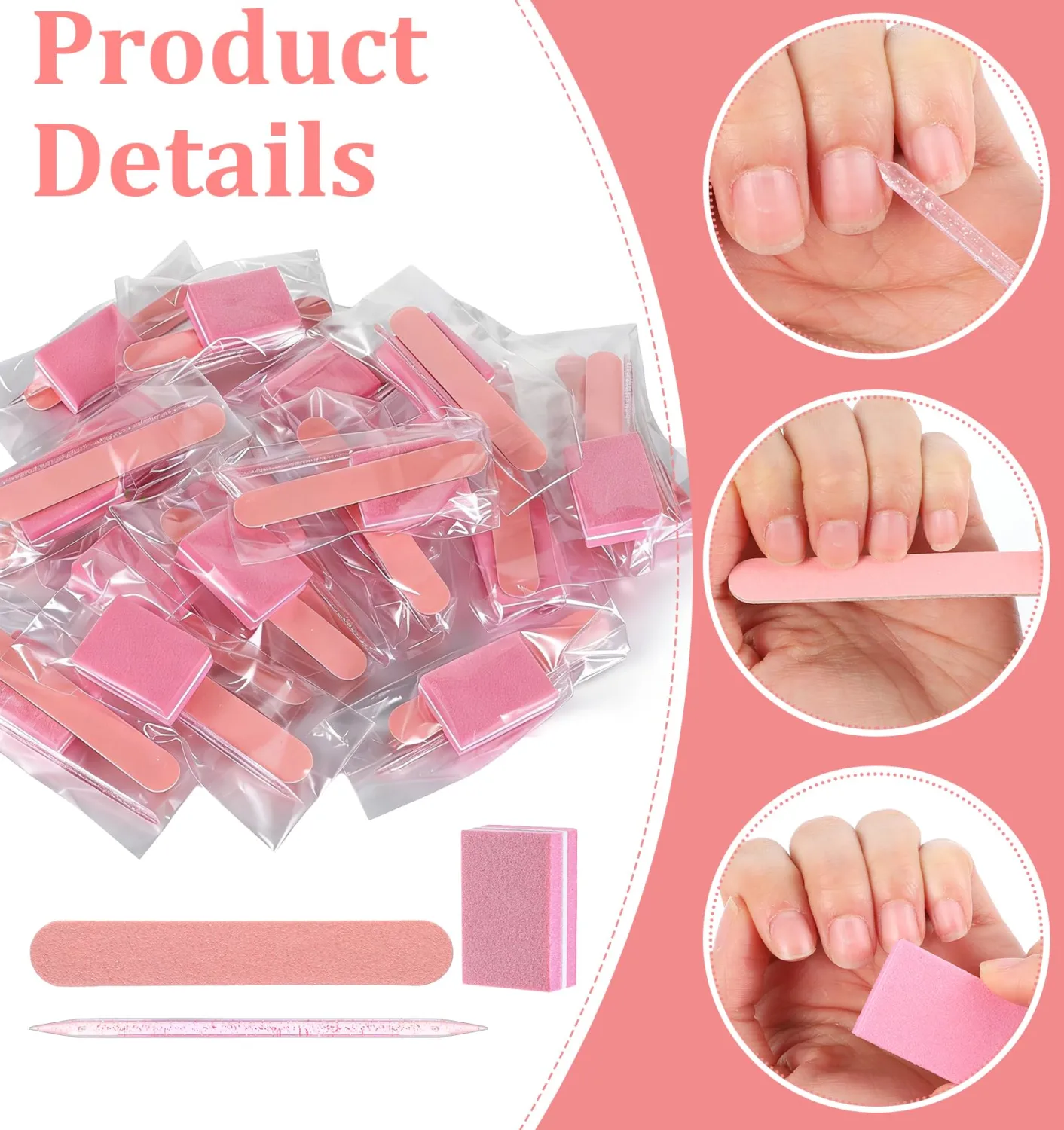 20 Pack Disposable Manicure Kit, Individually Packaged Mini Manicure Kit with Nail File, Mini Nail Buffer, Wood Stick – Press On Nail Prep Tool Kit for Salon & Home (Pink, 80/100 Grit)