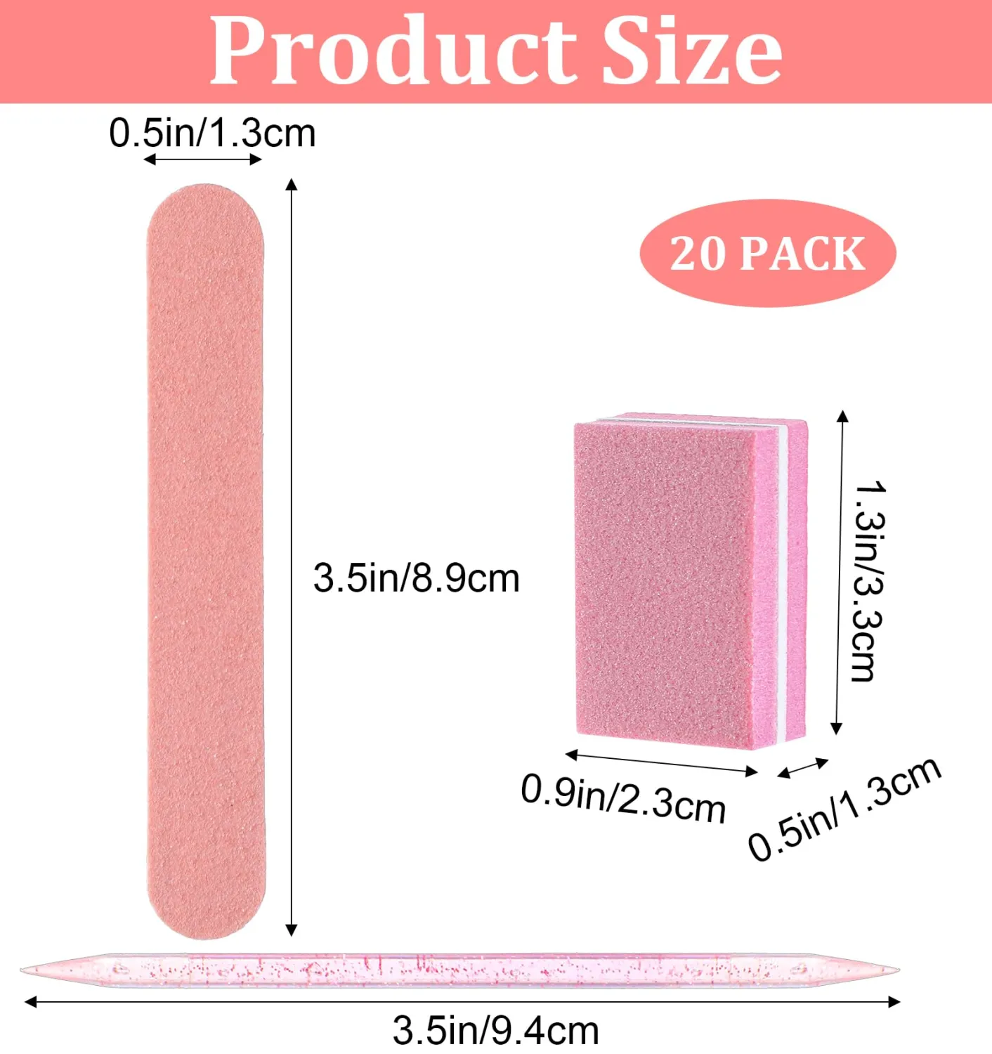 20 Pack Disposable Manicure Kit, Individually Packaged Mini Manicure Kit with Nail File, Mini Nail Buffer, Wood Stick – Press On Nail Prep Tool Kit for Salon & Home (Pink, 80/100 Grit)