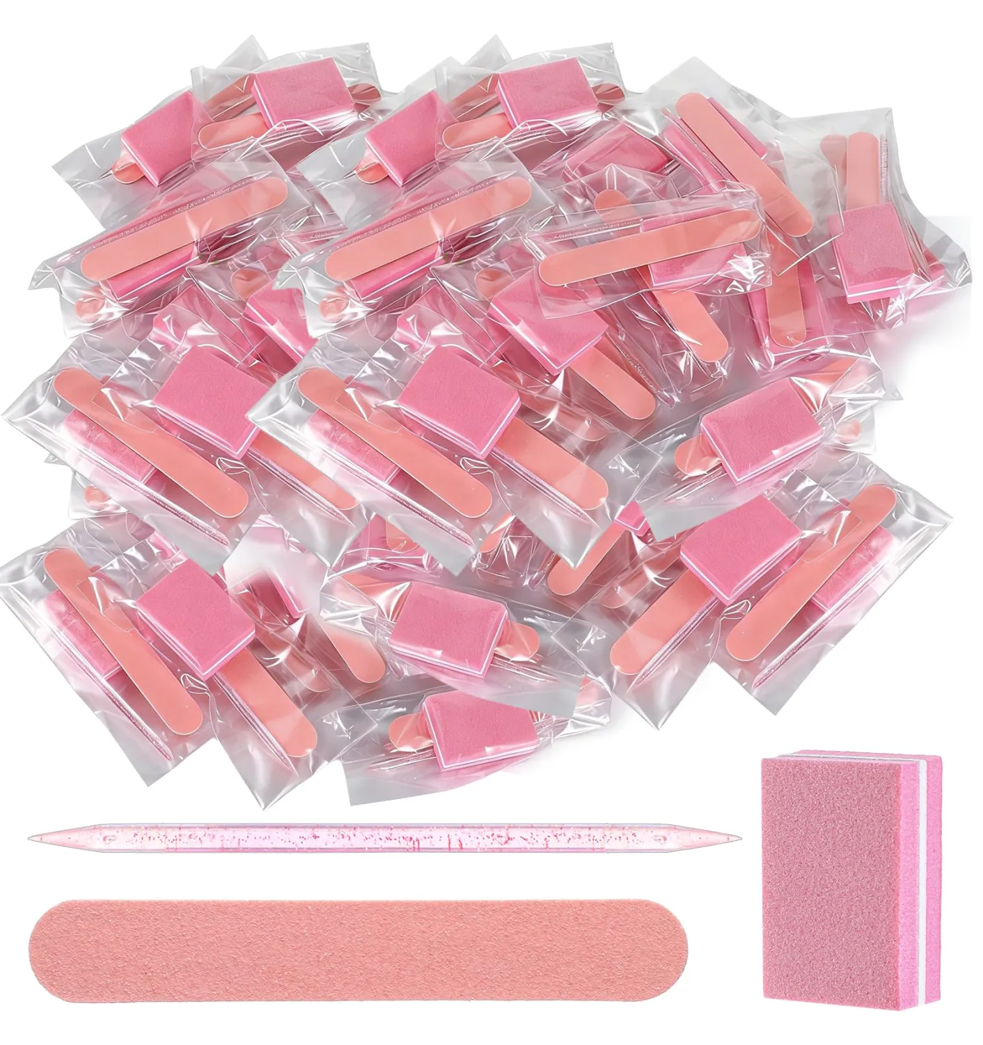 20 Pack Disposable Manicure Kit, Individually Packaged Mini Manicure Kit with Nail File, Mini Nail Buffer, Wood Stick – Press On Nail Prep Tool Kit for Salon & Home (Pink, 80/100 Grit)