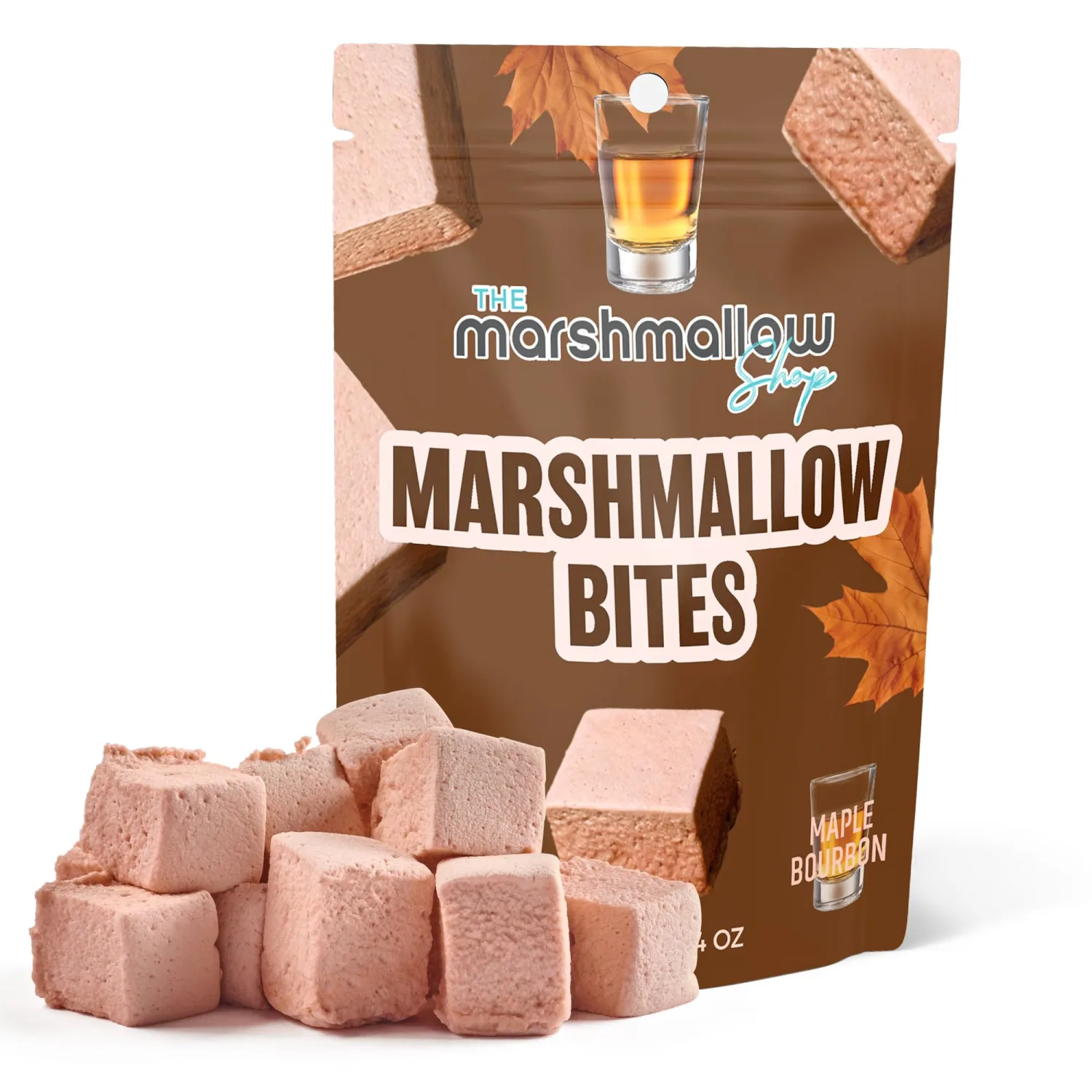 The Marshmallow Shop Marshmallow Bites – Gourmet Fluffy Sweet Marshmallows, Assorted Flavors Candy Snack, Dessert Topping & Party Favors, Perfect for Baking & Treats (Bourbon Maple)