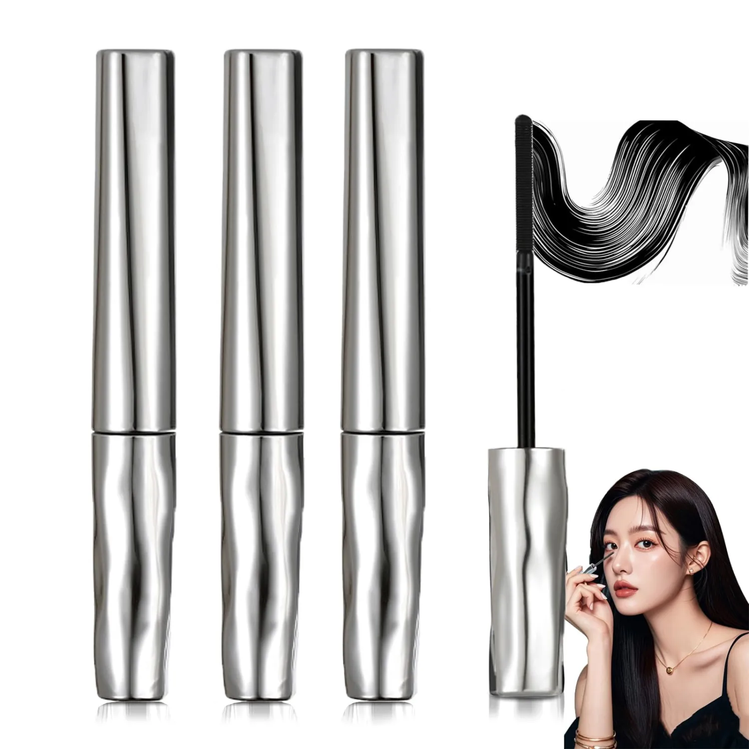 Waterproof Metal Wand Natural Washable Mascara, Steel Pipe Eyelash Primer Waterproof Long Lasting Lash Extensions Mascaras Long Lasting Smudge-Proof No Flaking (3 PCS)