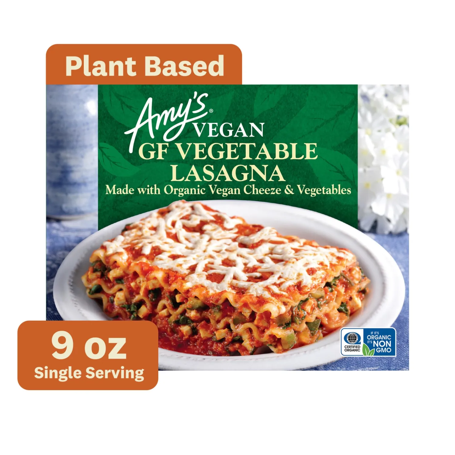 Amy's Frozen Meal, Vegan Gluten Free Vegetable Lasagna, Made With Organic Cheeze and Vegetables, Microwave Meal, 9.0 Oz
