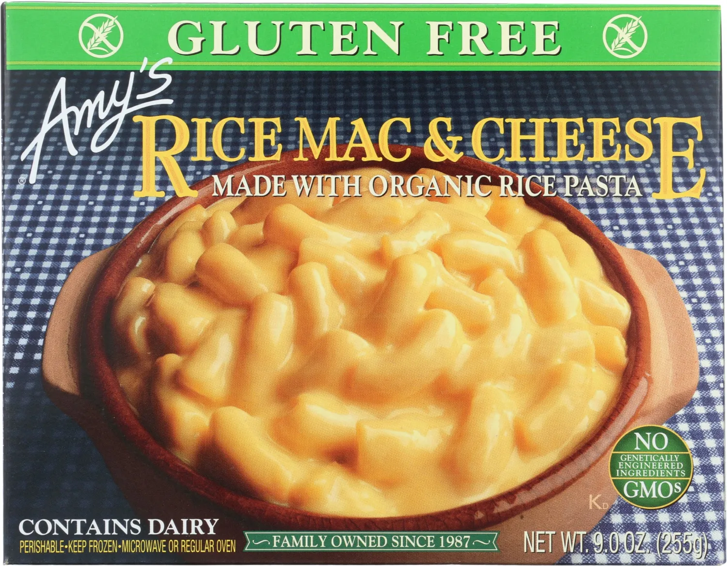 Amy's Frozen Meals, Rice Mac and Cheese, Made with Rice Pasta and Cheddar Cheese, Gluten Free, 9 oz.