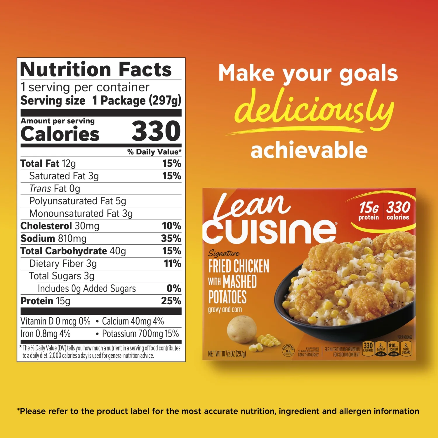 Lean Cuisine Signature Fried Chicken Dinner, Frozen Meals, Frozen Fried Chicken