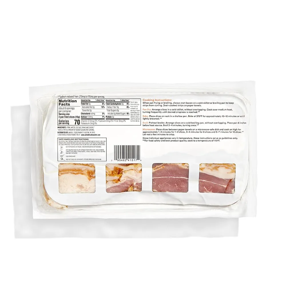 365 by Whole Foods Market, Reduced Sodium Uncured Center Cut Bacon, 12 Ounce