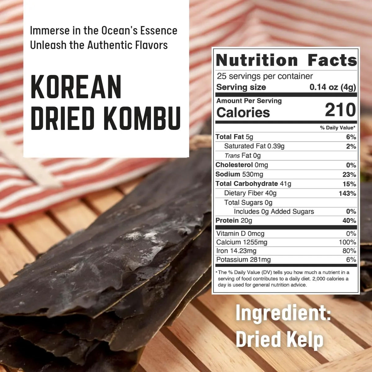 Korean Wild Kombu Dried Kelp, 3.52 oz – Hand-Harvested 100% Natural Seaweed – No Added Salt, No MSG – Dashi Broth, Miso Soup, Ramen Stock, Simmered Dishes – Resealable Pouch from Korea