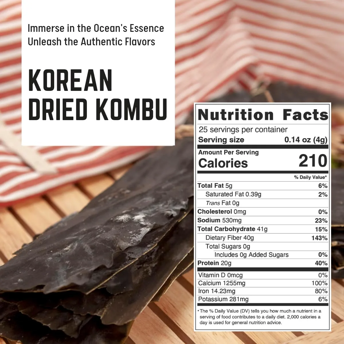 Korean Wild Kombu, Hand-Harvested Dried Kelp, 3.52 oz, 2 Pack, 100% Natural Seaweed for Dashi, Soup Base, and Broth – Product of Korea