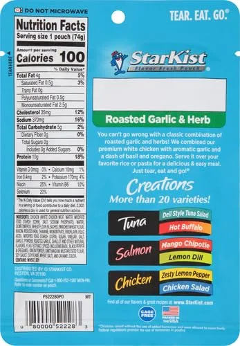 StarKist Chicken Creations, Roasted Garlic & Herb, 2.6 oz Pouch (Pack of 2)