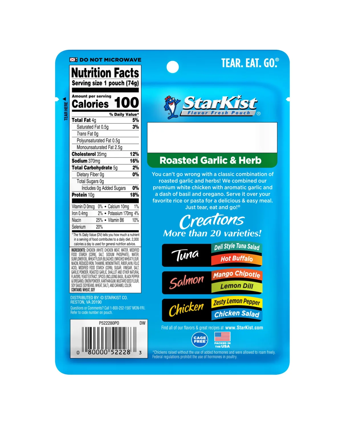 StarKist Chicken Creations, Roasted Garlic & Herb, 2.6 oz Pouch (Pack of 2)