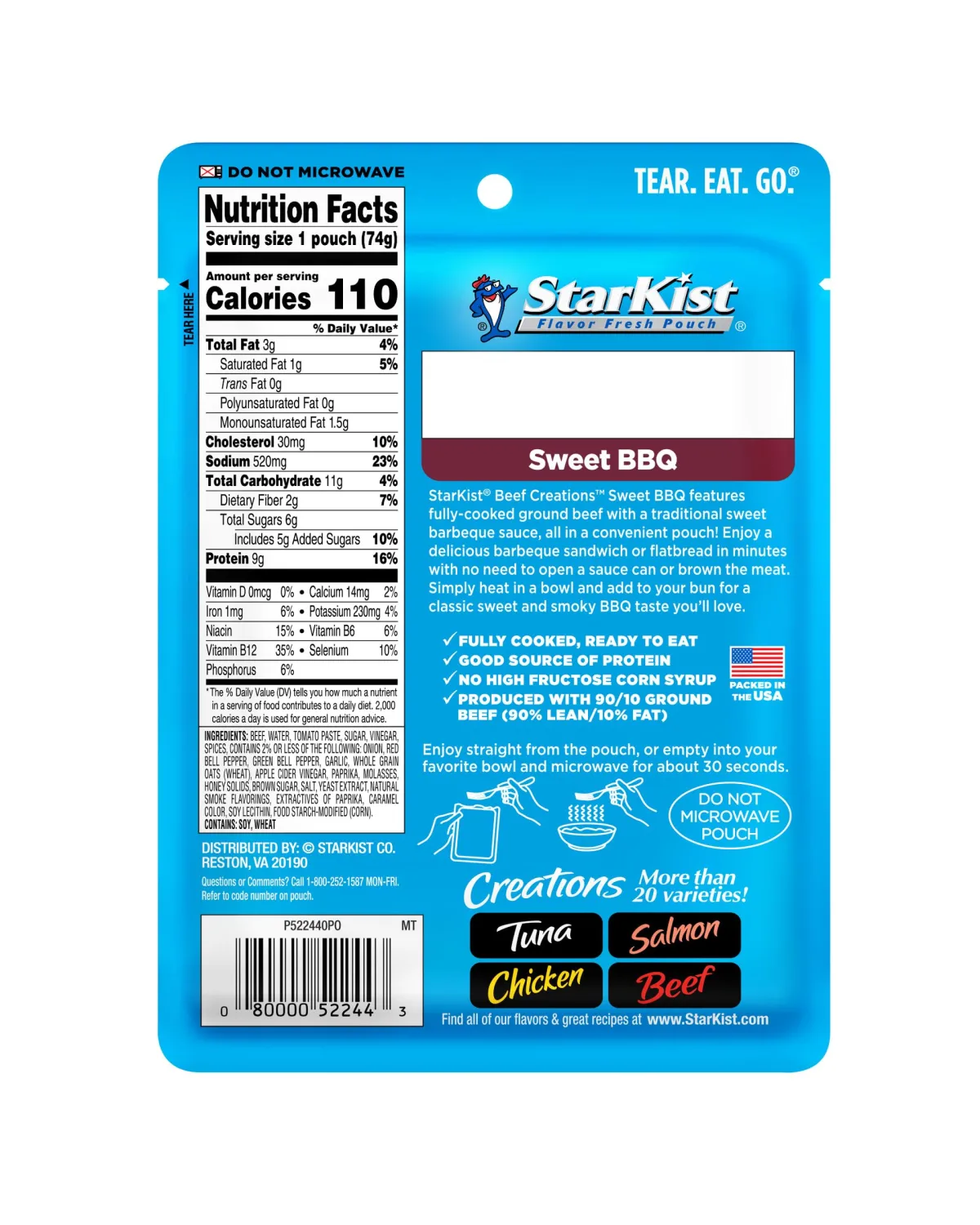StarKist Beef Creations Sweet BBQ, 2.6 oz pouch (Pack of 2)