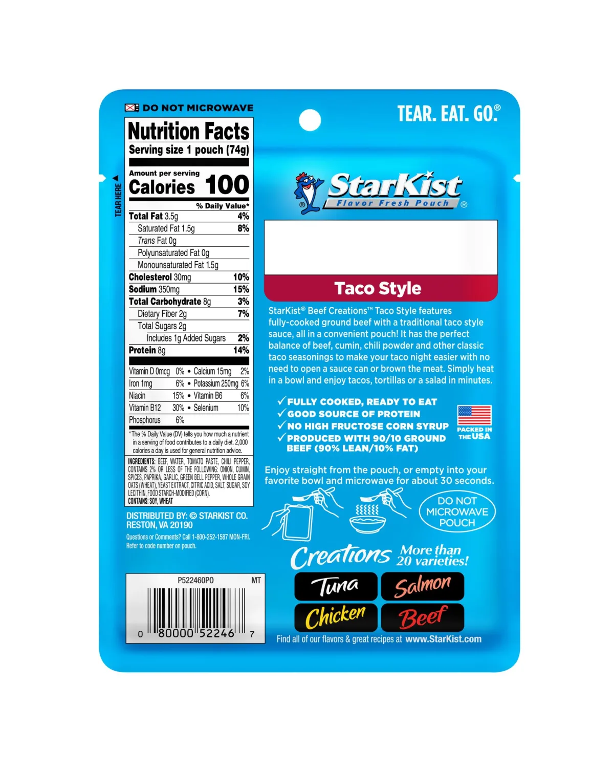 StarKist Beef Creations Taco Style,2.6 oz Pouch,(Pack of 2)