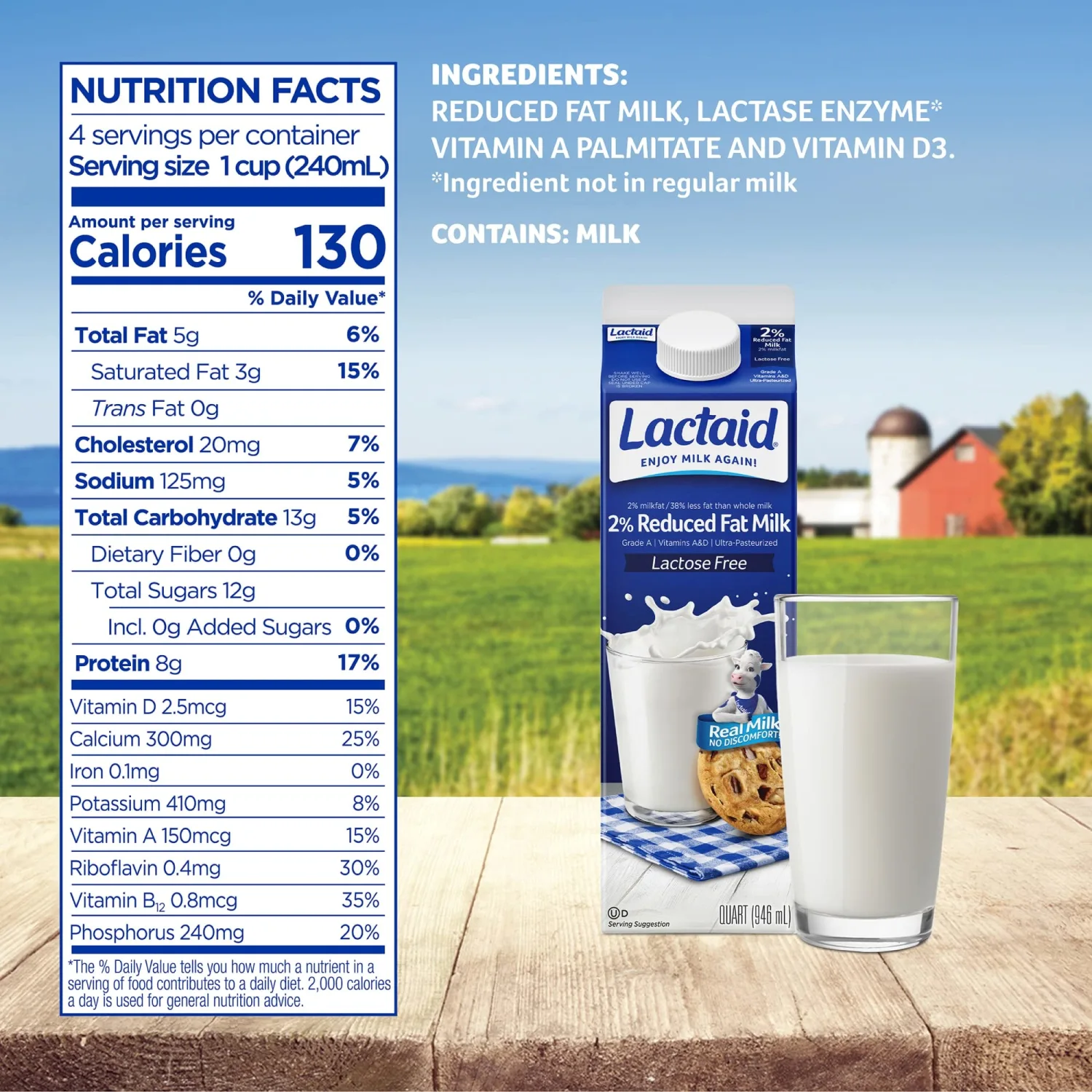 Lactaid 2% Reduced Fat Milk, 32 fl oz