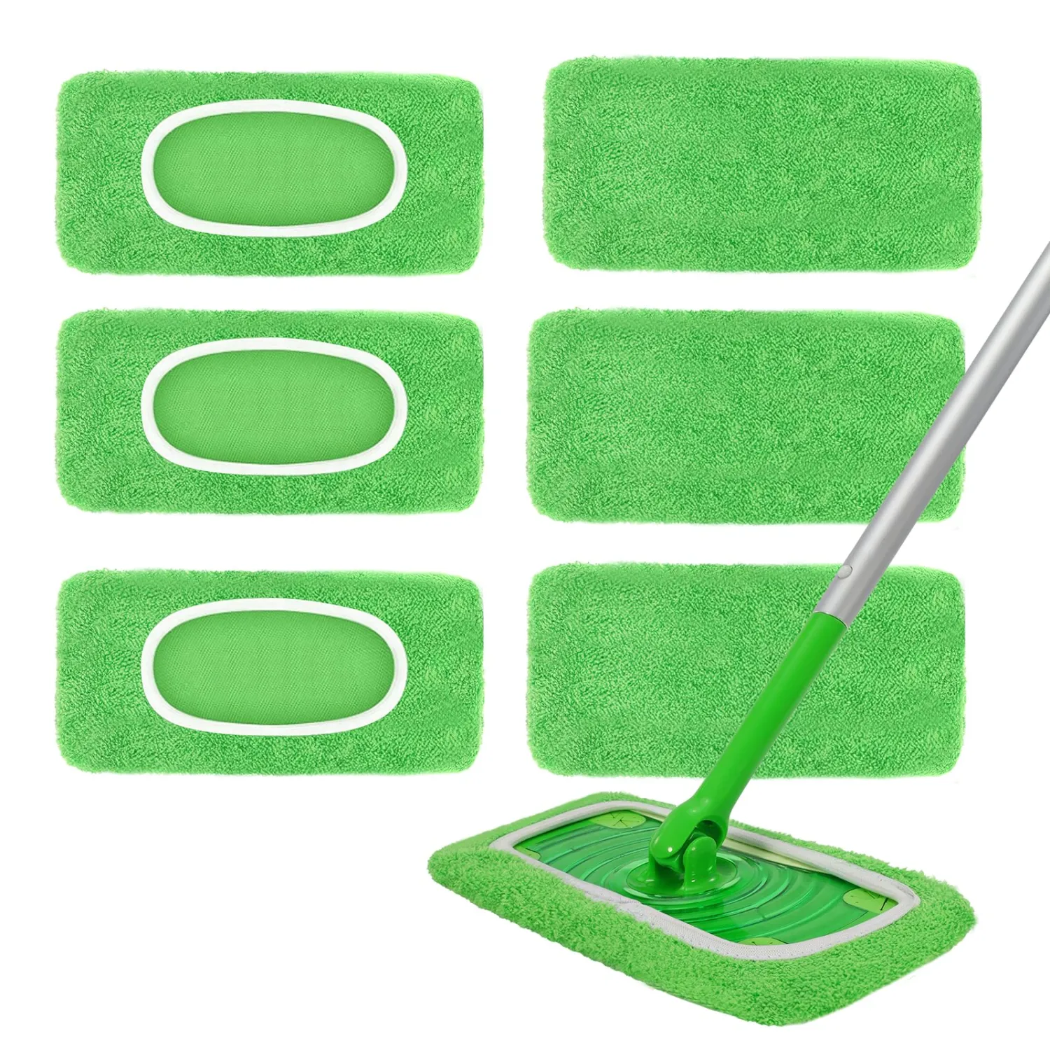 6 Pack Reusable Microfiber Mop Pads - Compatible with Sweeper, Reusable Mop Pads, Washable Dry Cloths & Wet Pads Refill for Hardwood Laminate Tile Floor Cleaning (6, Green, M)