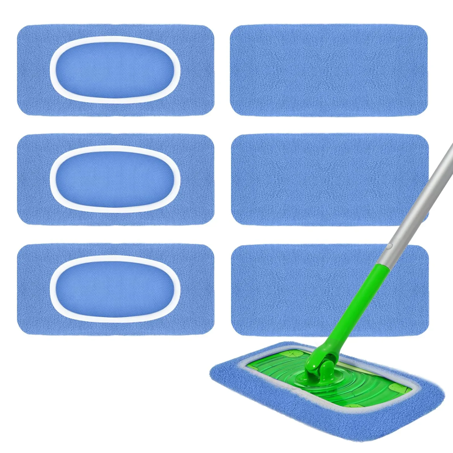 6 Pack Reusable Microfiber Mop Pads - Compatible with Sweeper, Reusable Mop Pads, Washable Dry Cloths & Wet Pads Refill for Hardwood Laminate Tile Floor Cleaning (6, Blue, M)