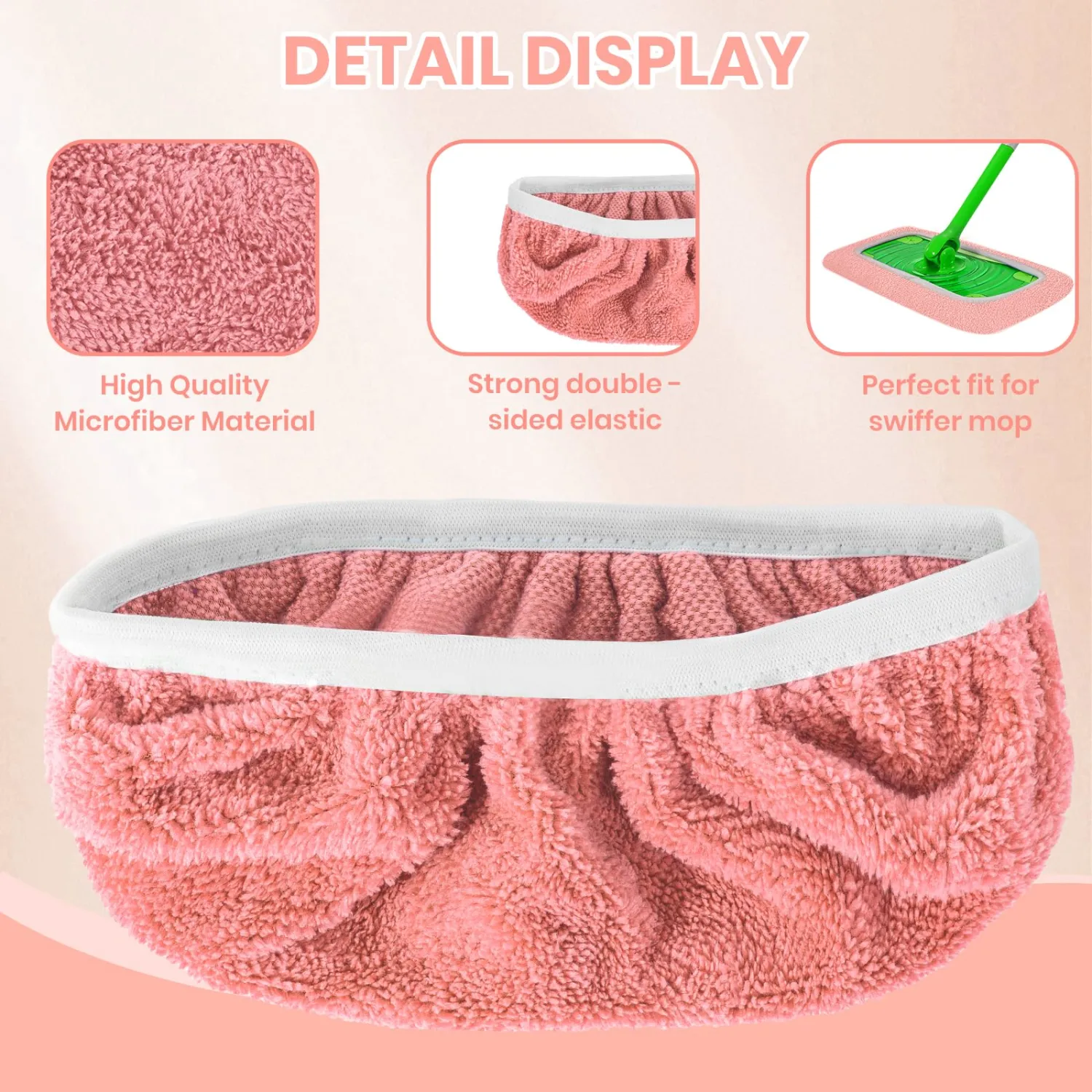 6 Pack Reusable Microfiber Mop Pads - Compatible with Sweeper, Reusable Mop Pads, Washable Dry Cloths & Wet Pads Refill for Hardwood Laminate Tile Floor Cleaning (6, Pink, M)