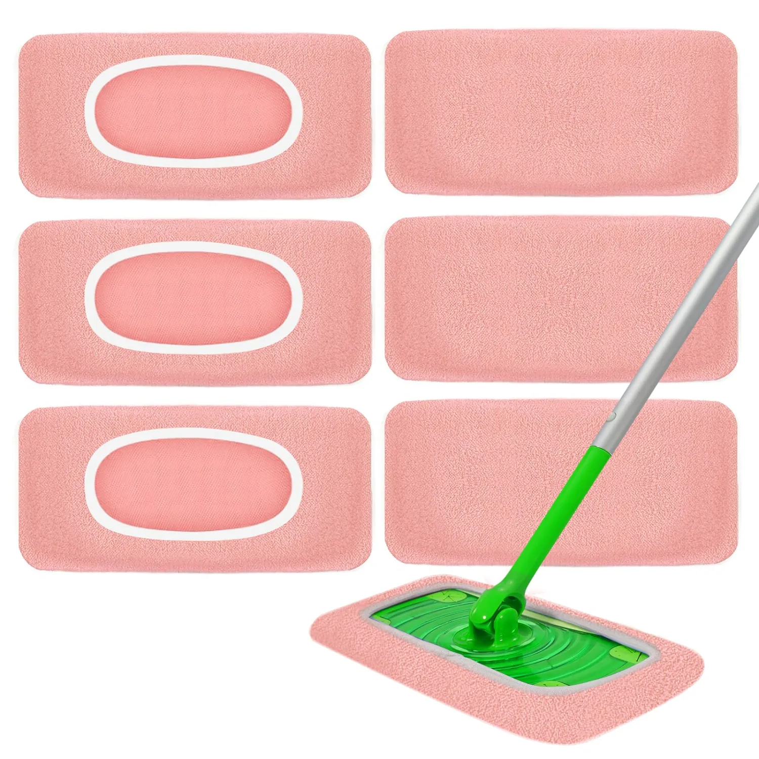 6 Pack Reusable Microfiber Mop Pads - Compatible with Sweeper, Reusable Mop Pads, Washable Dry Cloths & Wet Pads Refill for Hardwood Laminate Tile Floor Cleaning (6, Pink, M)