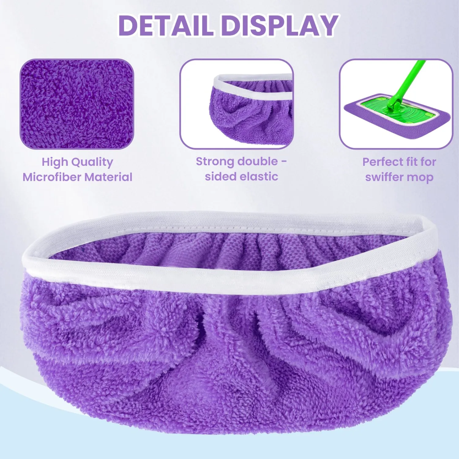 6 Pack Reusable Microfiber Mop Pads - Compatible with Sweeper, Reusable Mop Pads, Washable Dry Cloths & Wet Pads Refill for Hardwood Laminate Tile Floor Cleaning (6, Purple, M)