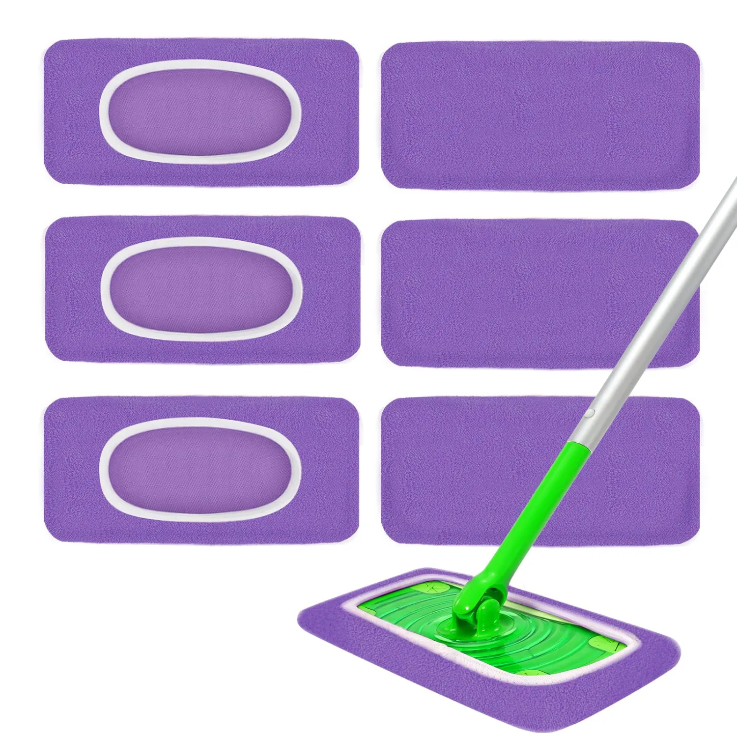 6 Pack Reusable Microfiber Mop Pads - Compatible with Sweeper, Reusable Mop Pads, Washable Dry Cloths & Wet Pads Refill for Hardwood Laminate Tile Floor Cleaning (6, Purple, M)
