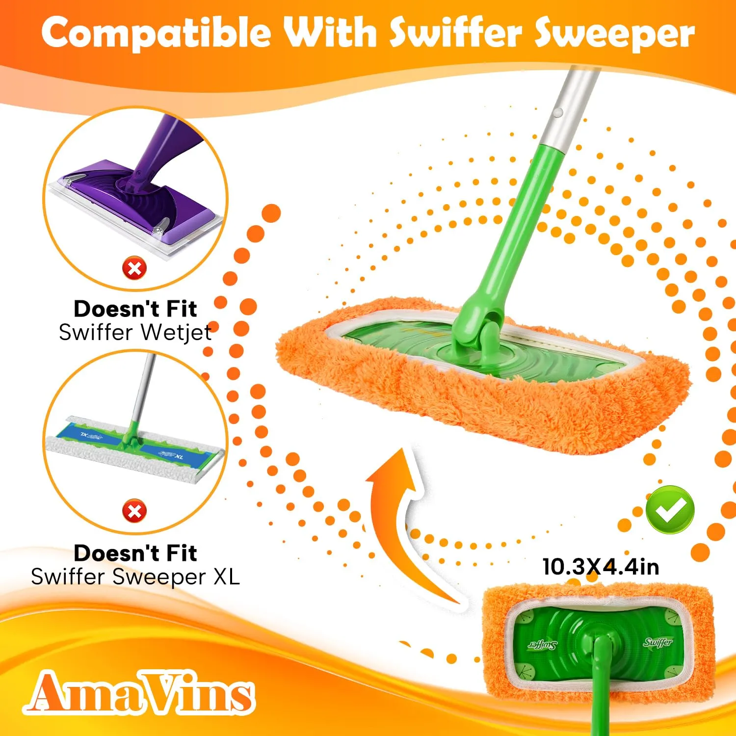 AmaVins 5 Pack Reusable Microfiber Mop Pads Compatible with Swiffer Sweeper, Wet and Dry Flat Cover, Washable Pads for Surface/Hardwood Floor Cleaning (Mop is Not Included)