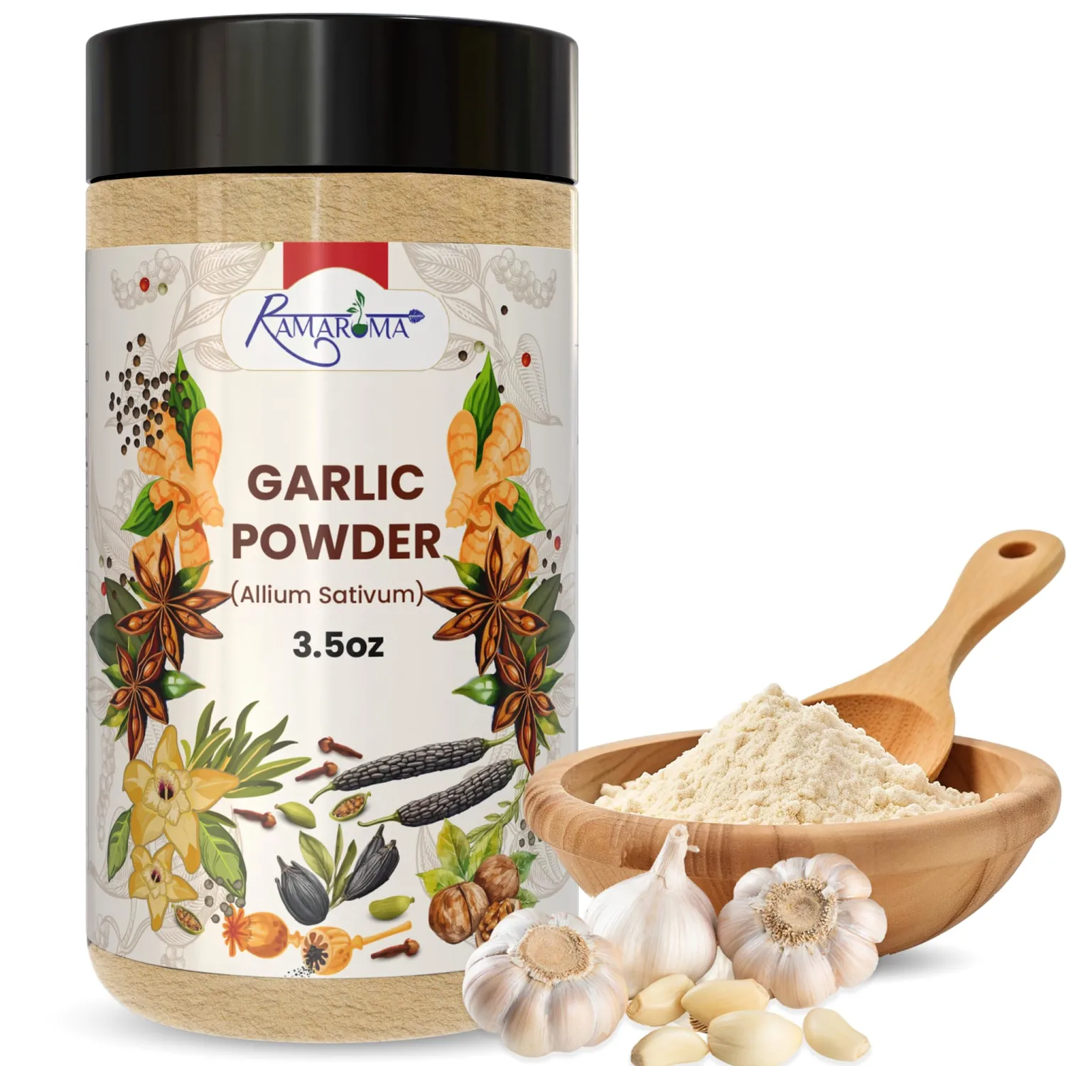 Ramaroma Premium Seasoning & Spice Mix Variety – Hing (Asafoetida), Garlic & Onion Powder, Garlic & Onion Minced (Garlic Powder)